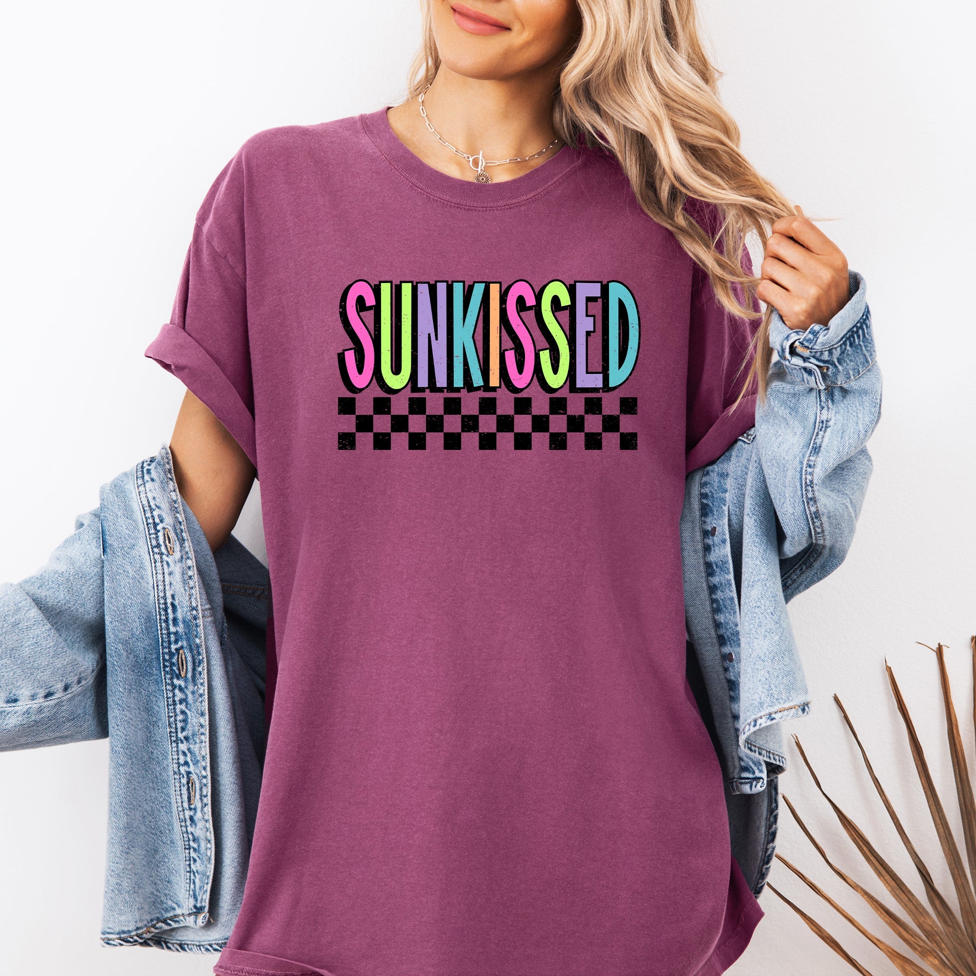 Sunkissed Retro Checkered Beach Summer Sunset Vibes Resort Edition Comfort Colors Tee
