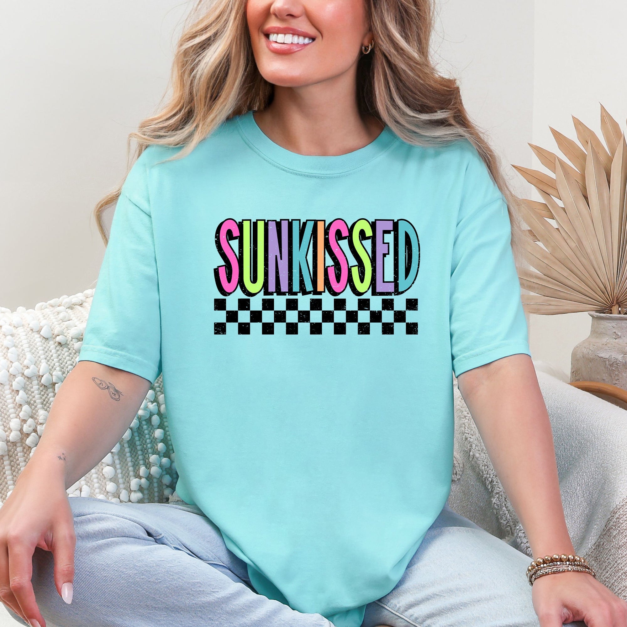 Sunkissed Retro Checkered Beach Summer Sunset Vibes Resort Edition Comfort Colors Tee
