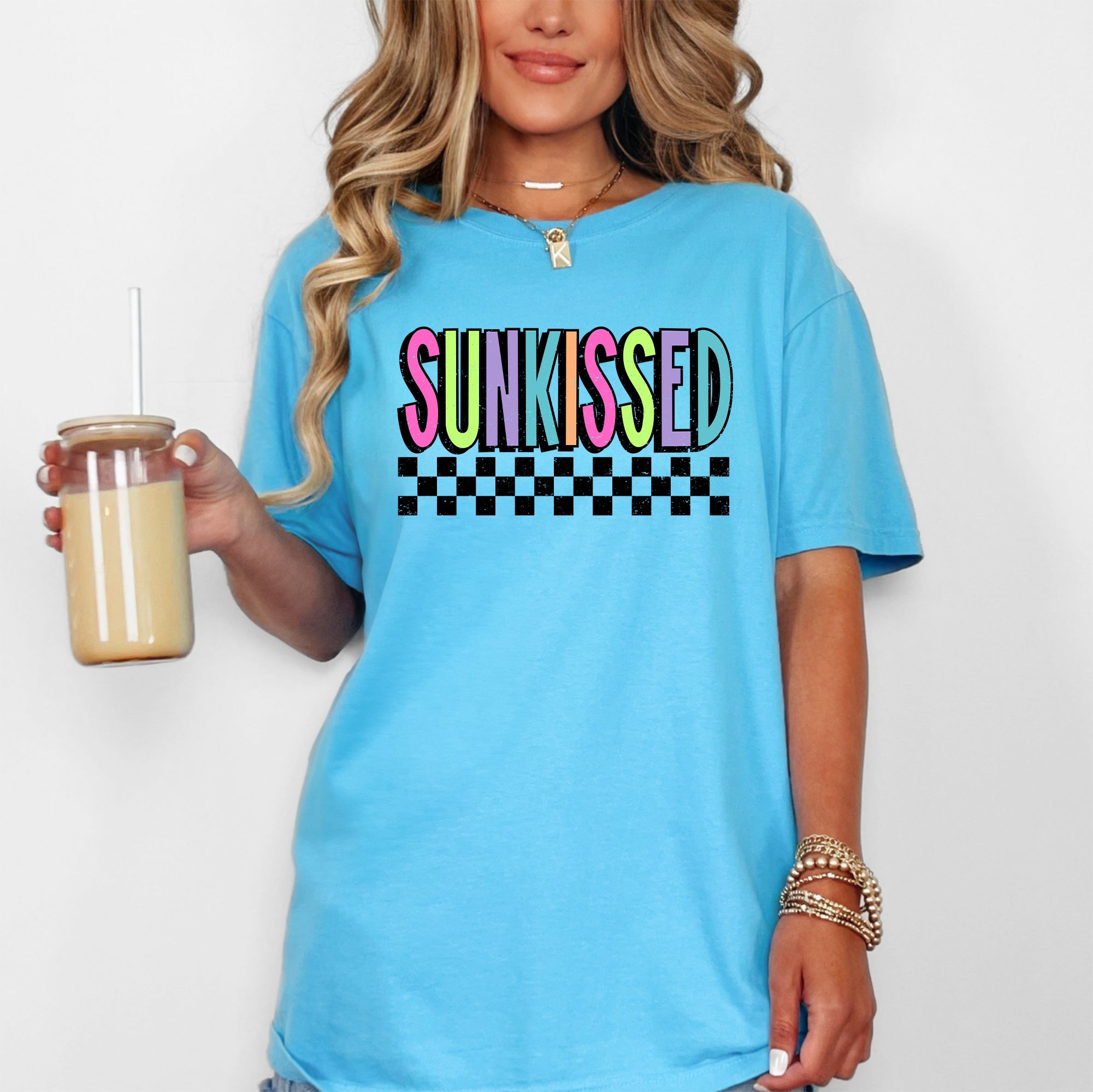Sunkissed Retro Checkered Beach Summer Sunset Vibes Resort Edition Comfort Colors Tee