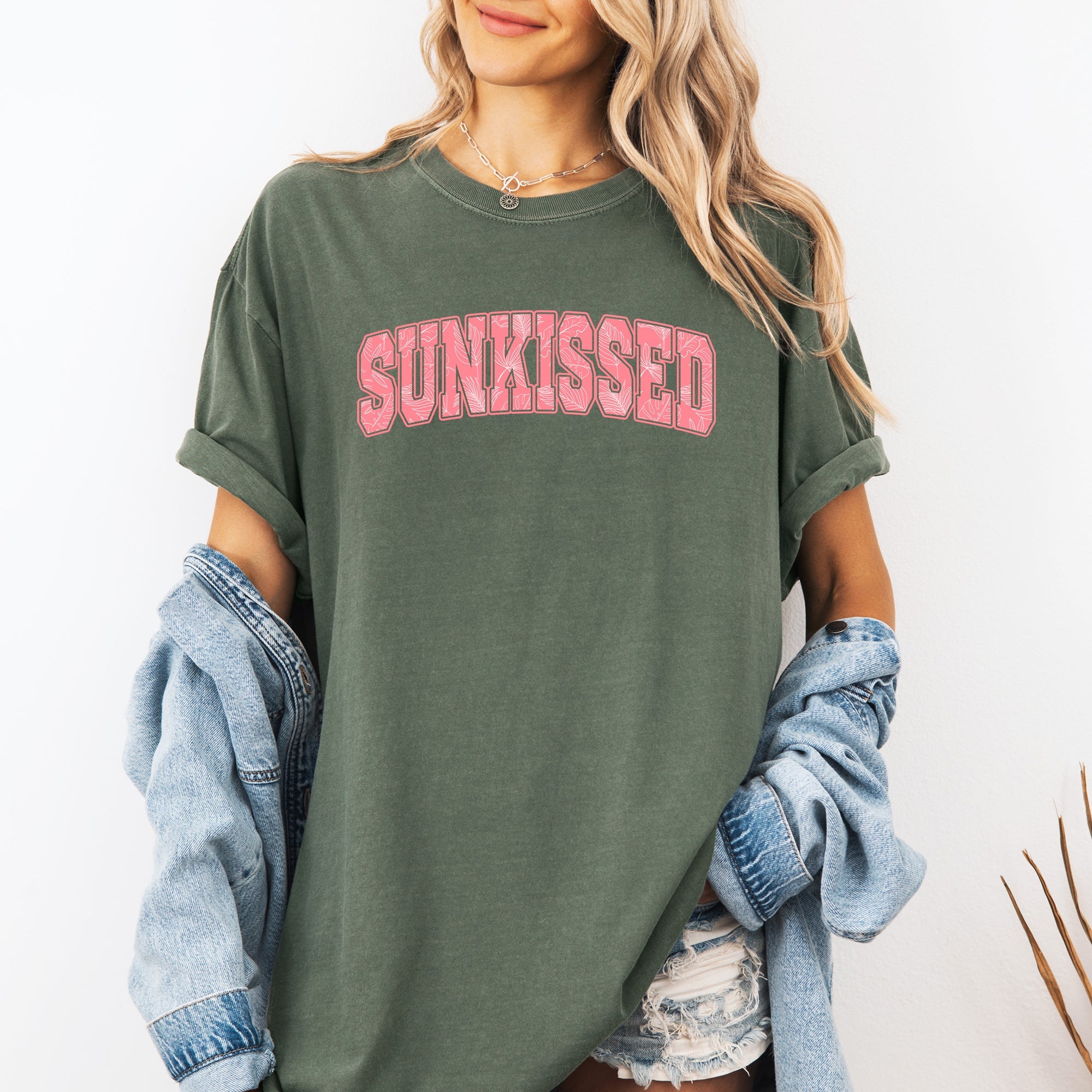 Sunkissed Varsity Retro Palm Trees Summer Summertime Beach Print Comfort Colors Tee