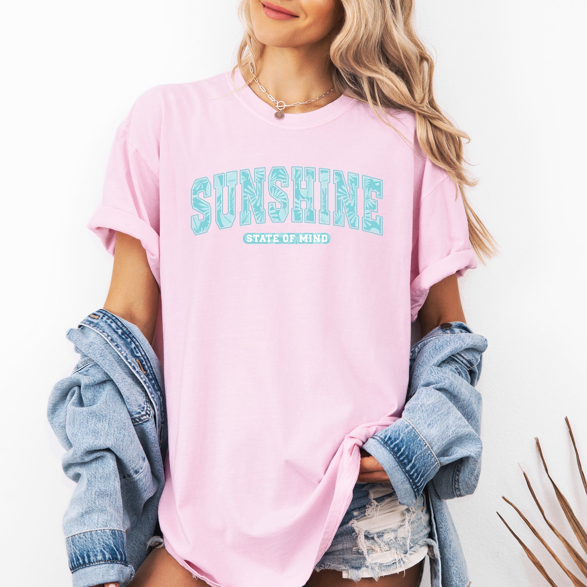 Sunshine State Of Mind Varsity Retro Palm Trees Summer Vibes Edition Comfort Colors Tee