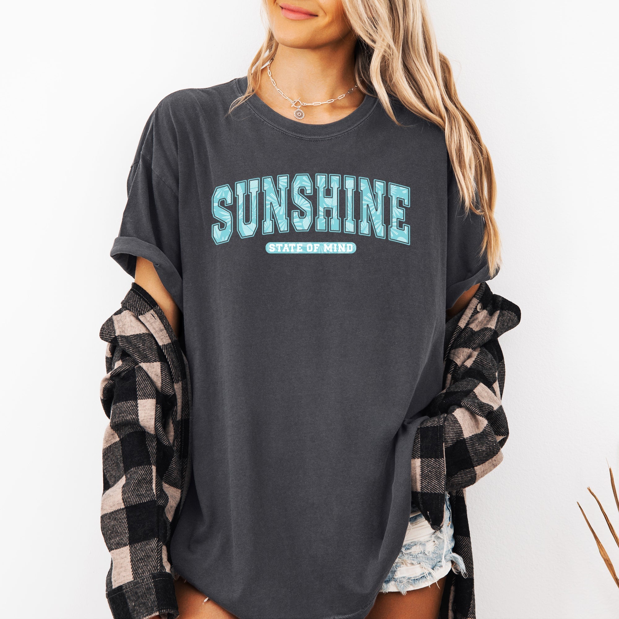 Sunshine State Of Mind Varsity Retro Palm Trees Summer Vibes Edition Comfort Colors Tee
