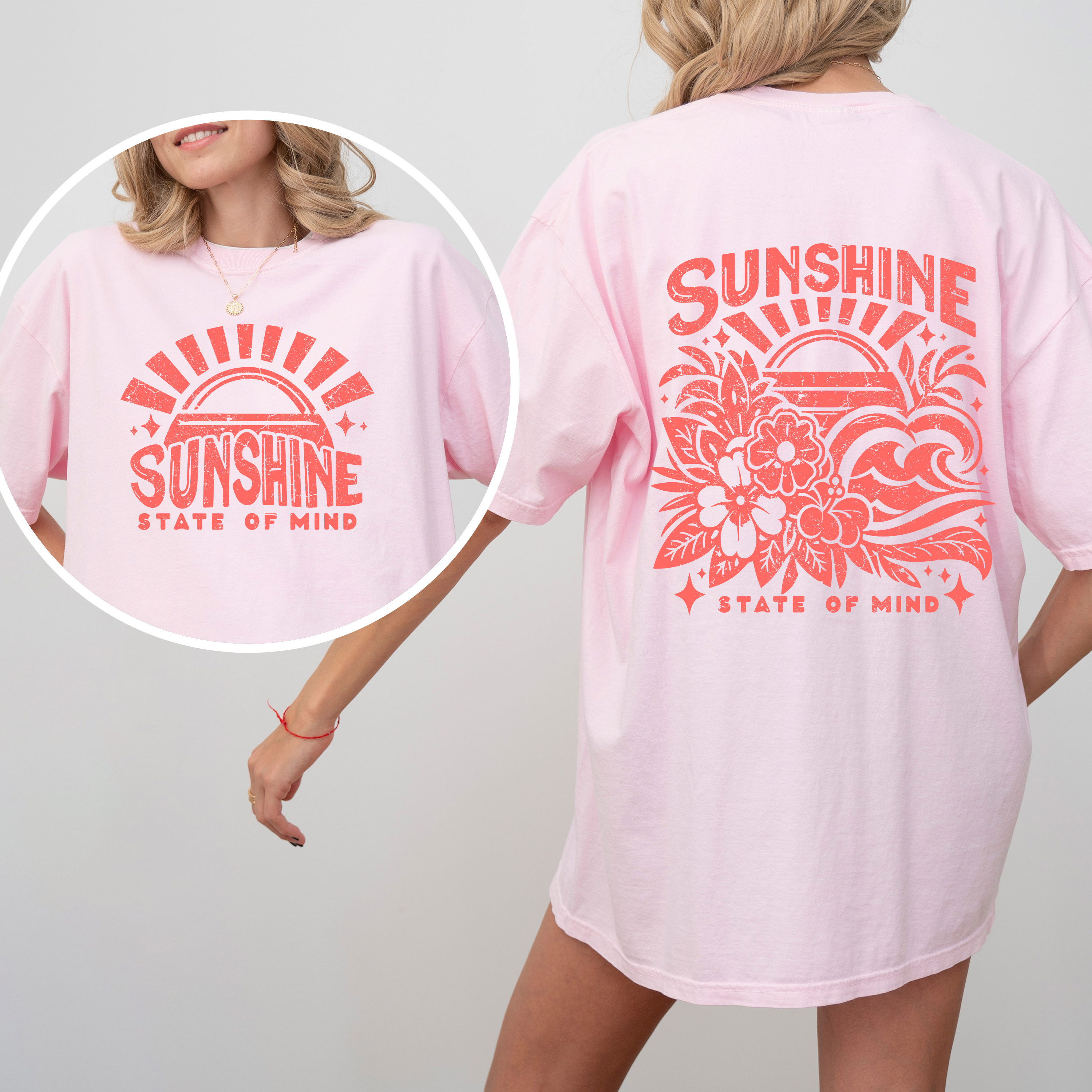 Sunshine State Of Mind Front And Back Retro Beach Summer Graphic Comfort Colors Tee
