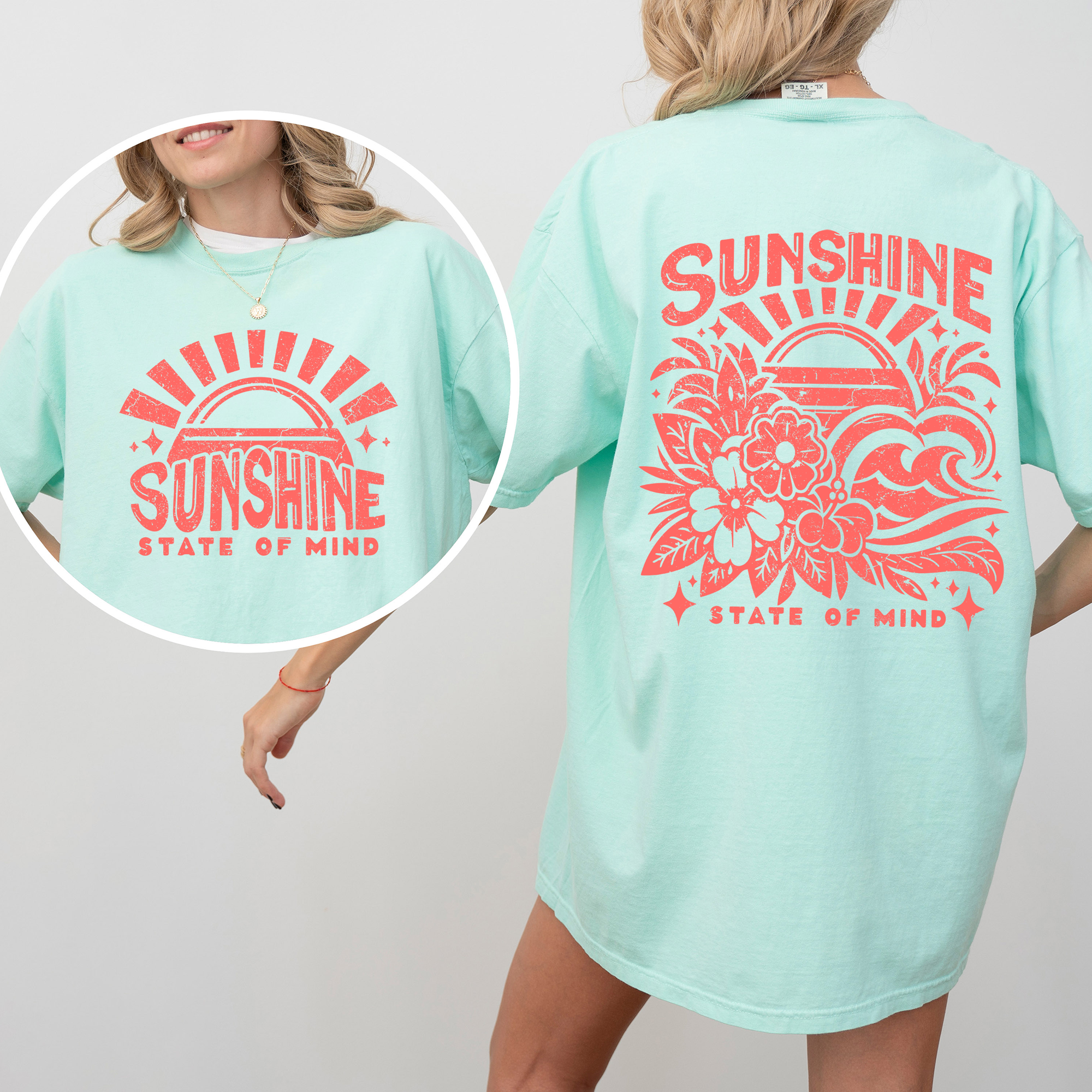 Sunshine State Of Mind Front And Back Retro Beach Summer Graphic Comfort Colors Tee