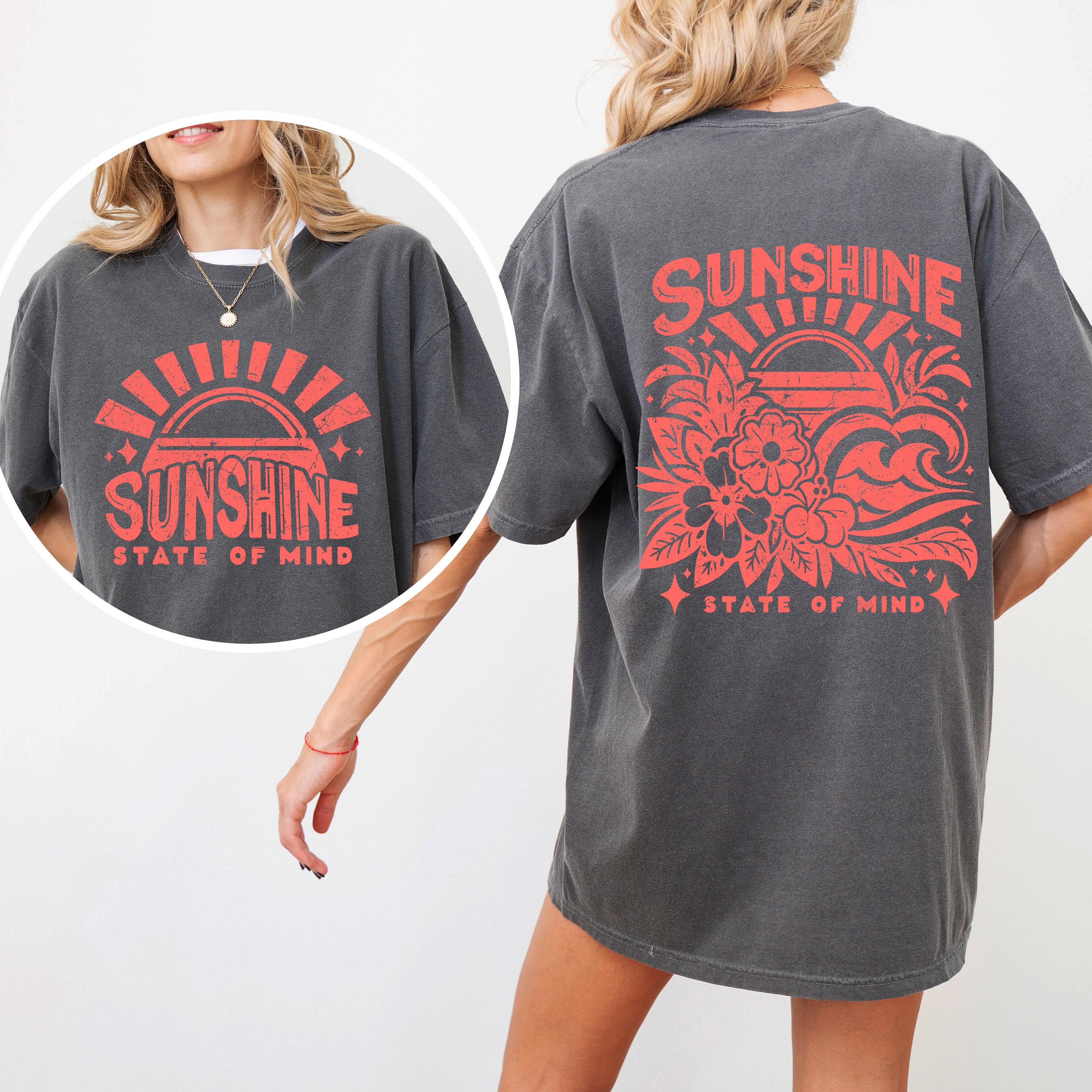 Sunshine State Of Mind Front And Back Retro Beach Summer Graphic Comfort Colors Tee