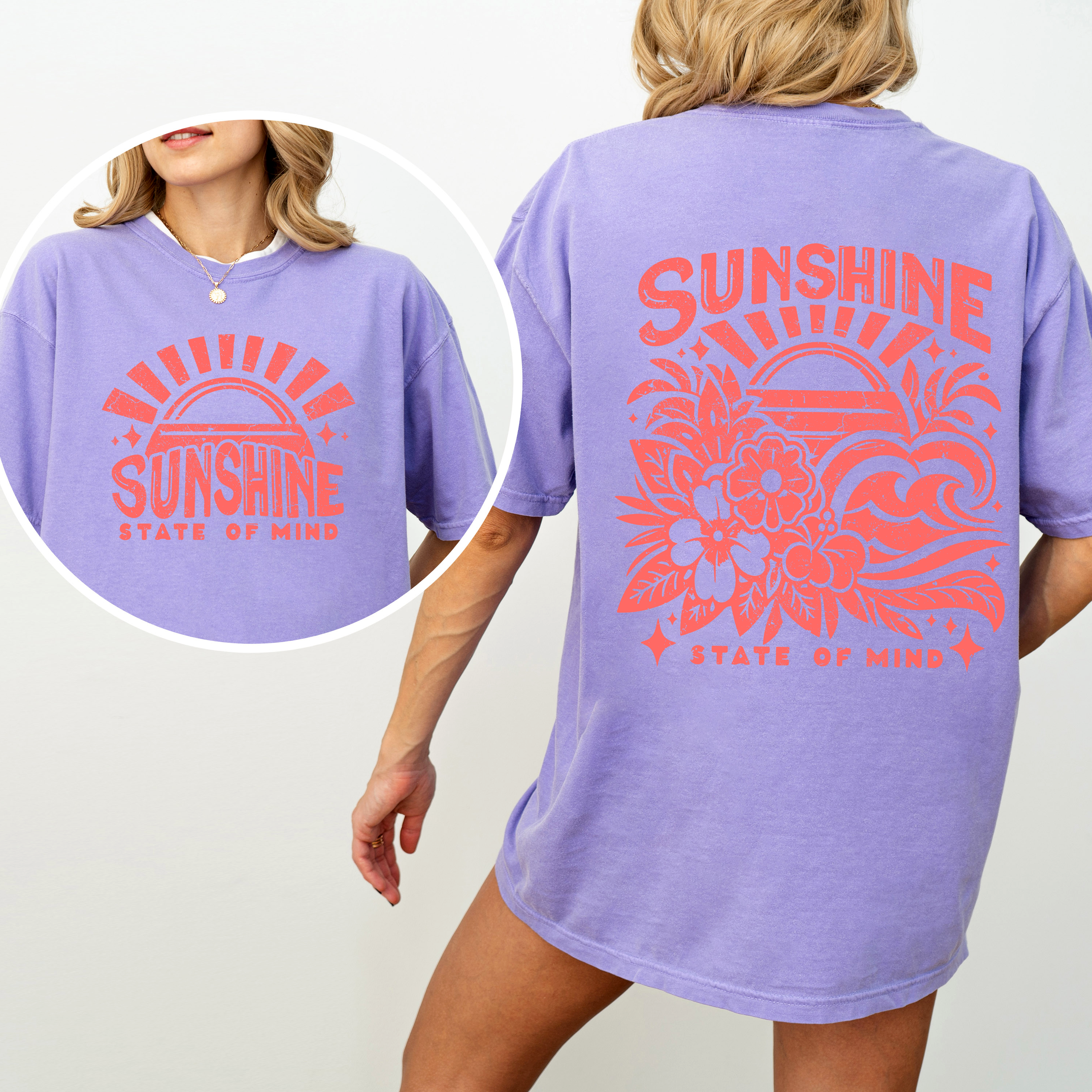 Sunshine State Of Mind Front And Back Retro Beach Summer Graphic Comfort Colors Tee