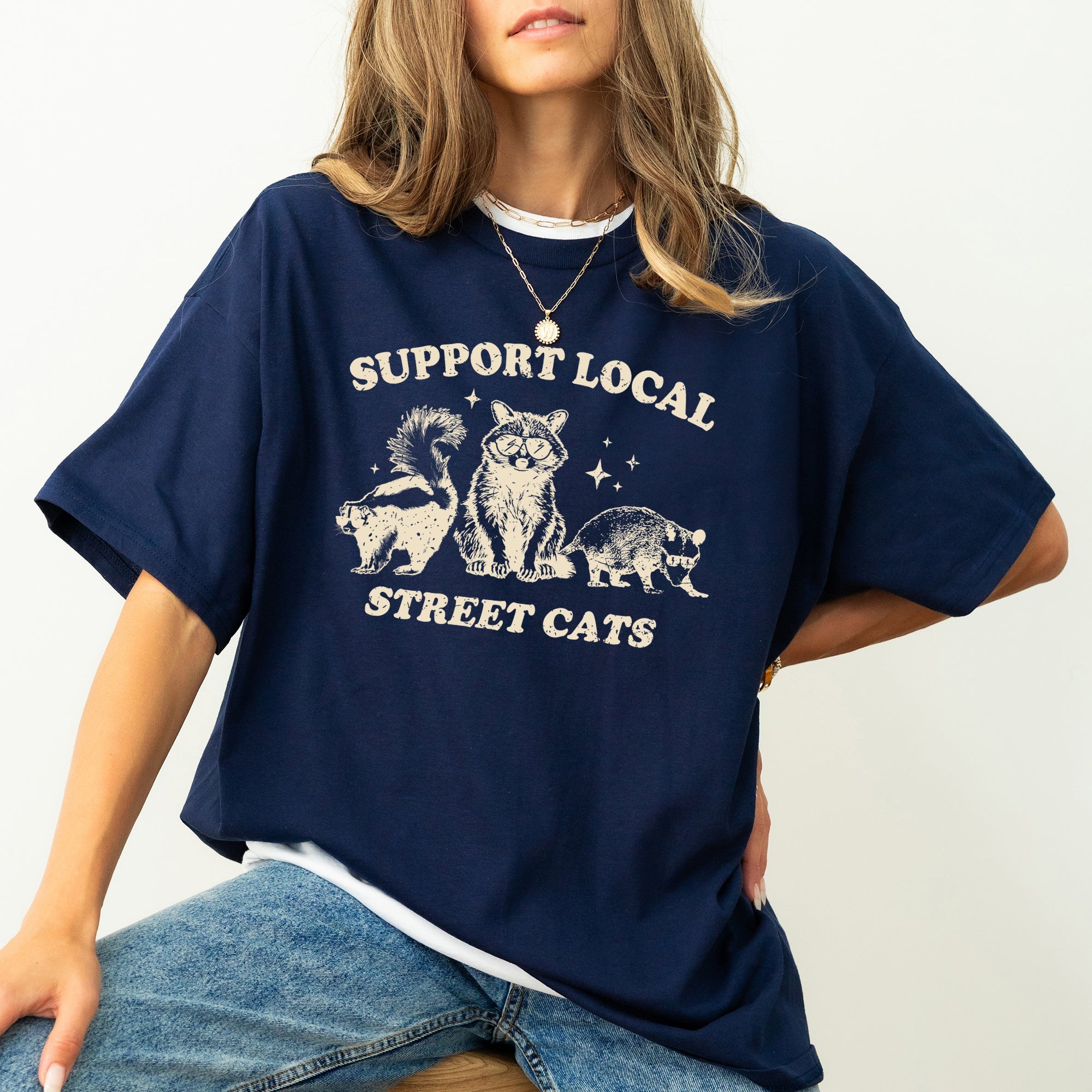 Support Local Street Cats Raccoon Skunk Possum Meme Vintage Chic Comfort Colors Tee