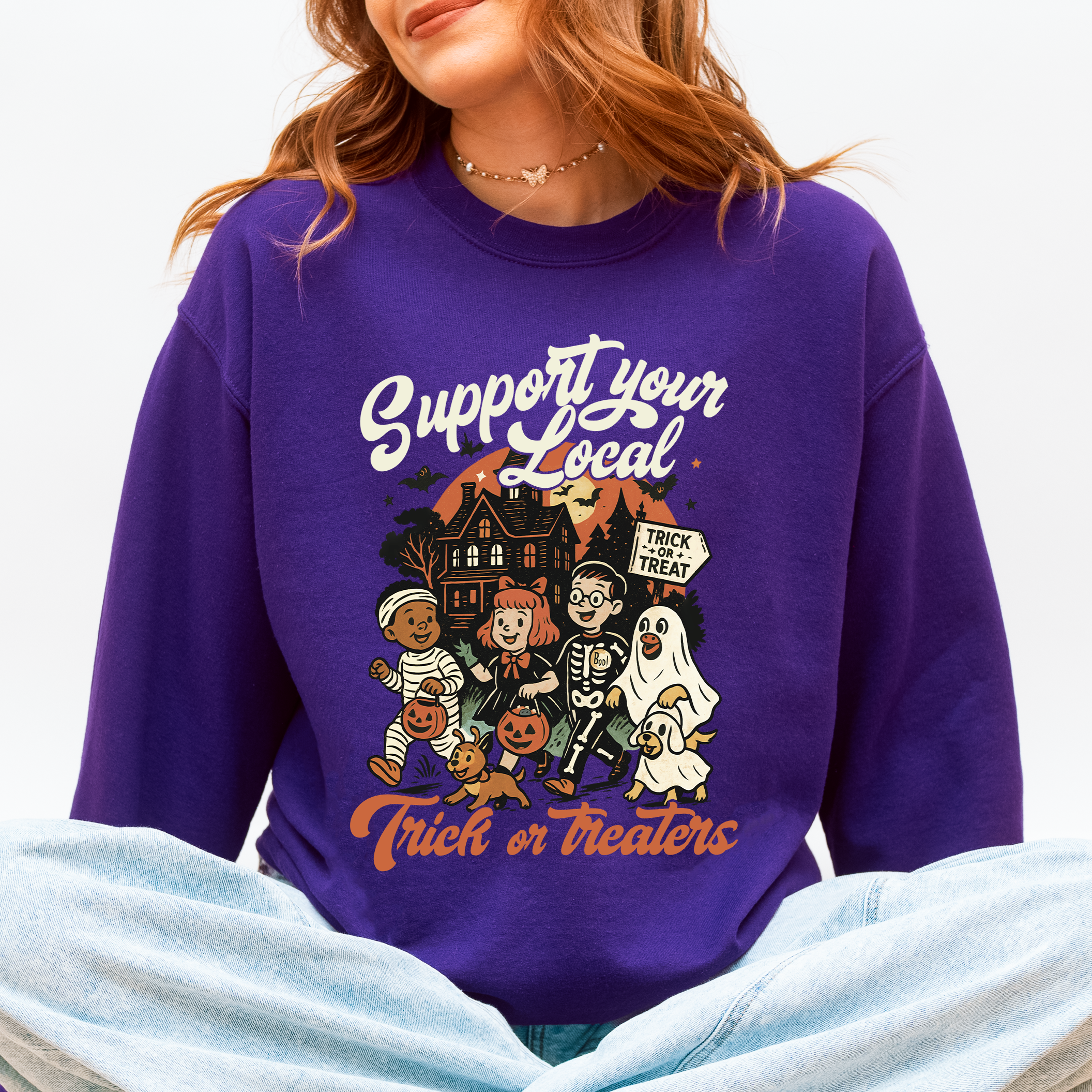 Support Your Local Trick Or Treaters Halloween Costume Graphic Cozy Autumn Nights Sweatshirt
