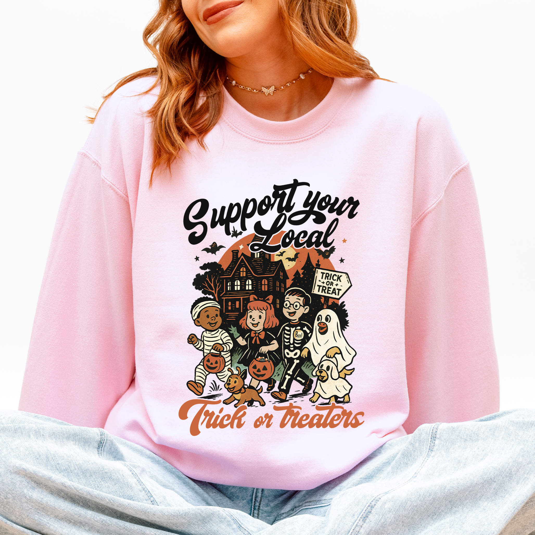 Support Your Local Trick Or Treaters Halloween Costume Graphic Cozy Autumn Nights Sweatshirt