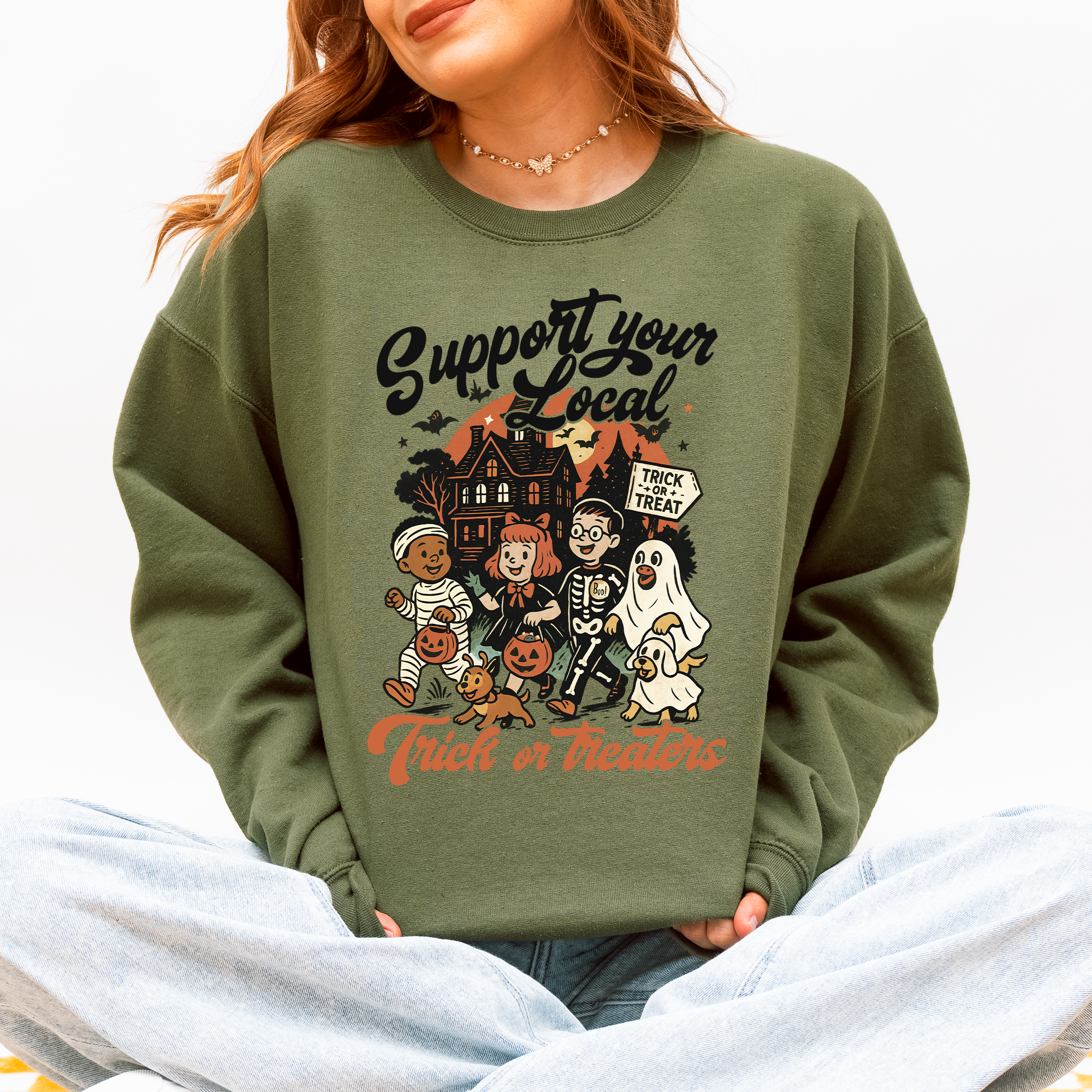 Support Your Local Trick Or Treaters Halloween Costume Graphic Cozy Autumn Nights Sweatshirt