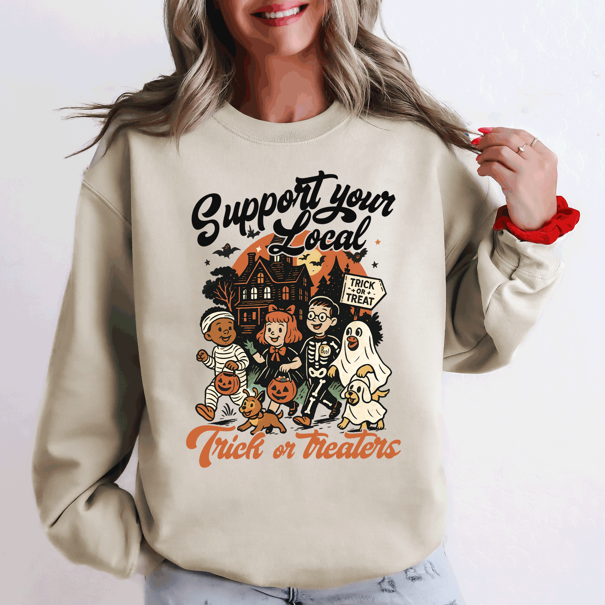 Support Your Local Trick Or Treaters Halloween Costume Graphic Cozy Autumn Nights Sweatshirt