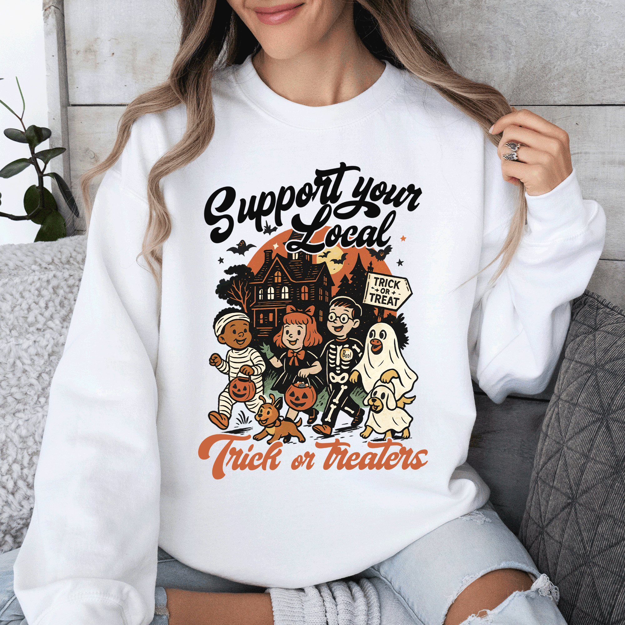 Support Your Local Trick Or Treaters Halloween Costume Graphic Cozy Autumn Nights Sweatshirt