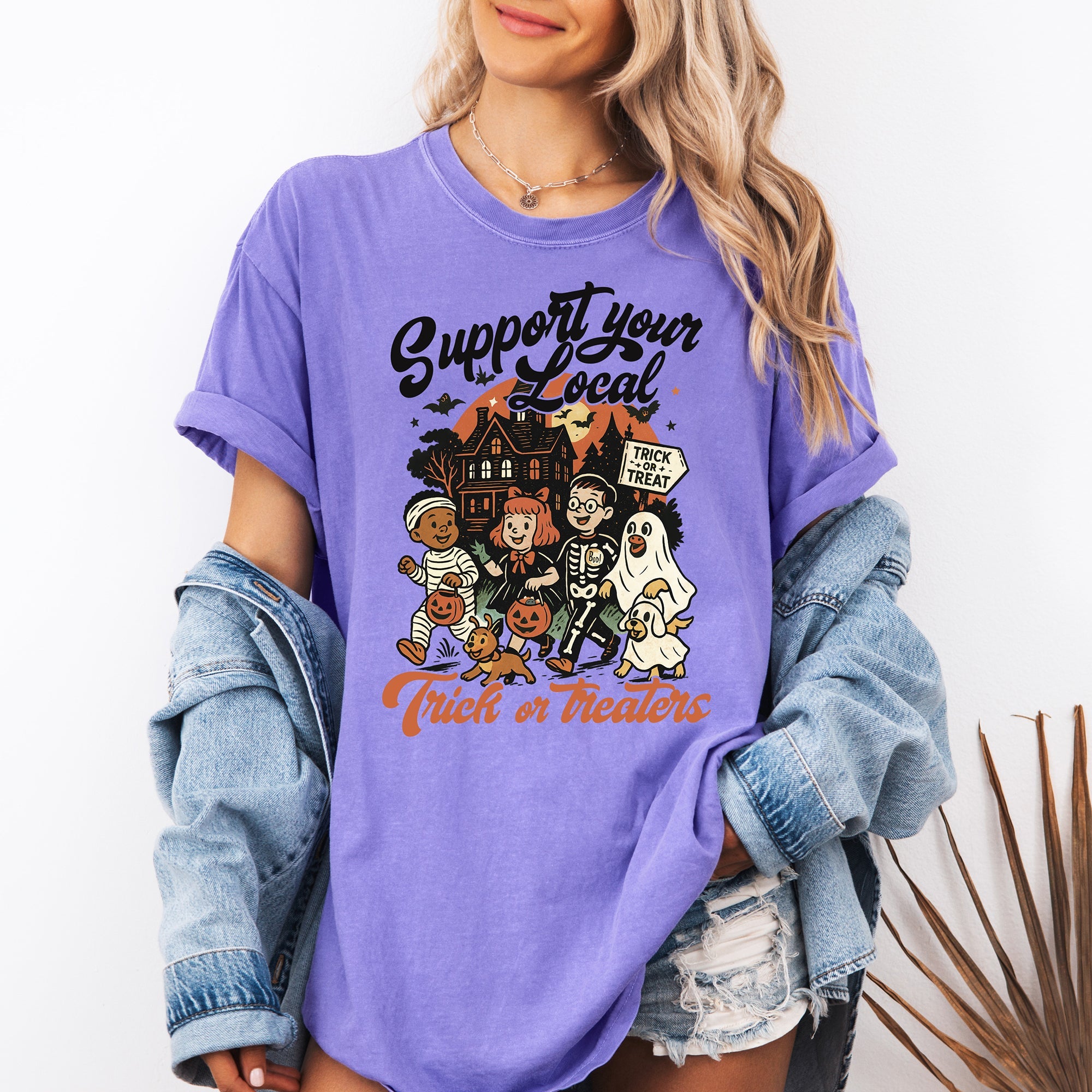Support Your Local Trick or Treaters Halloween Costume Night Edition Comfort Colors Tee