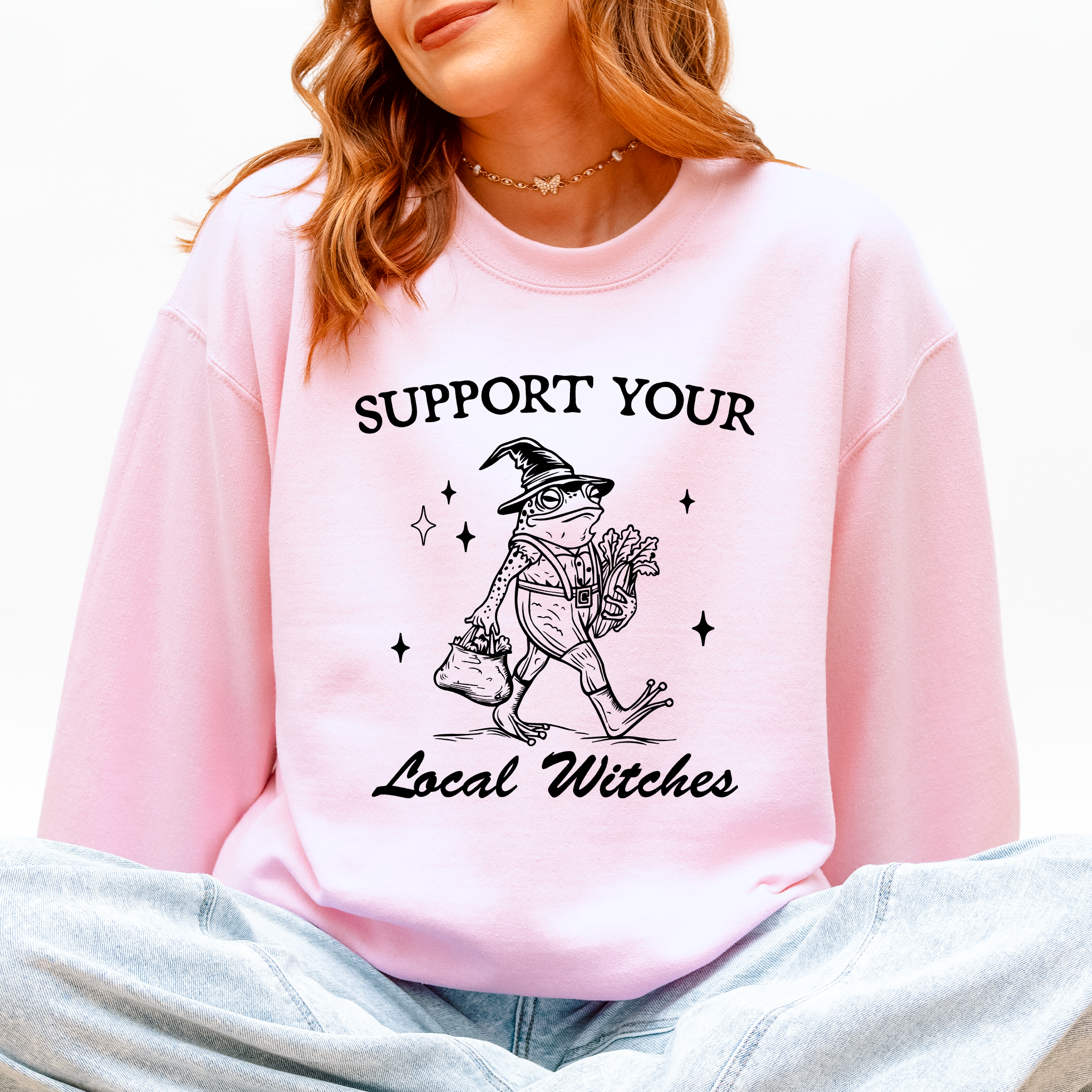 Support Your Local Witches Frog Halloween Witch Design Cozy Autumn Themed Sweatshirt