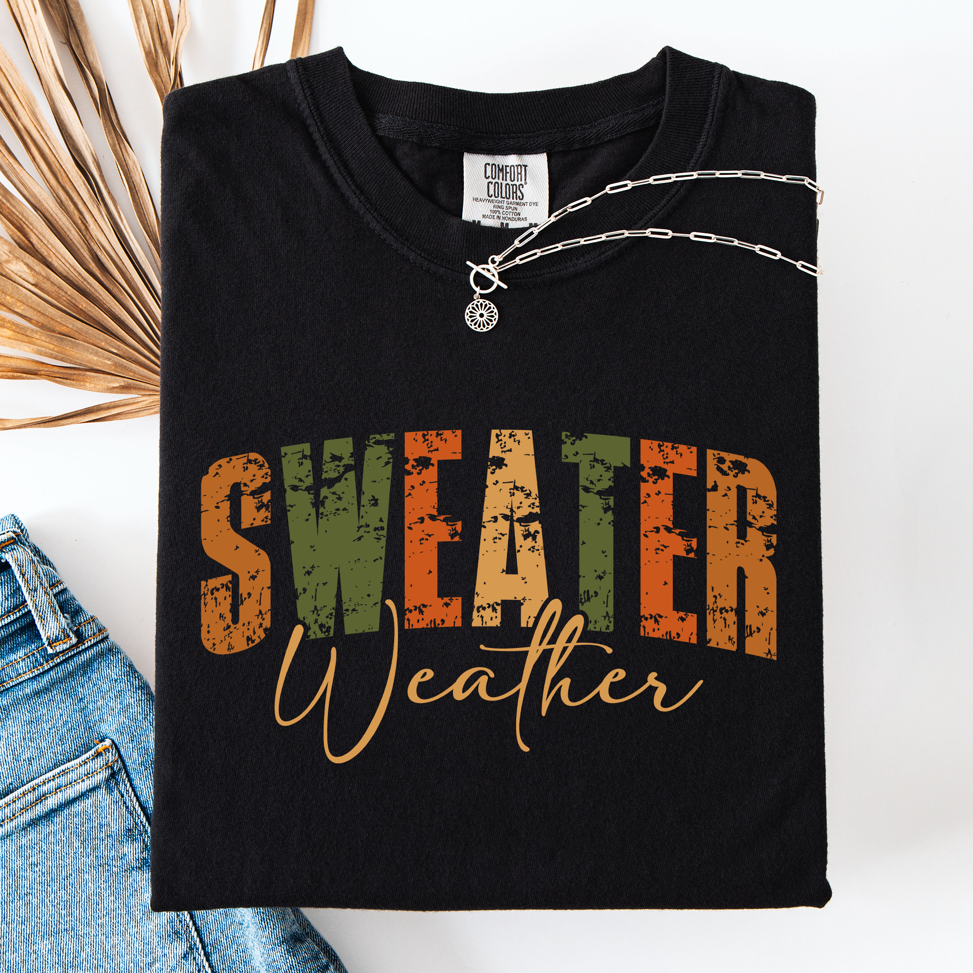 Sweater Weather Fall Retro Varsity Autumn Pumpkin Cozy Vintage Harvest Seasonal Americana Fall Vibes Comfort Colors Tee