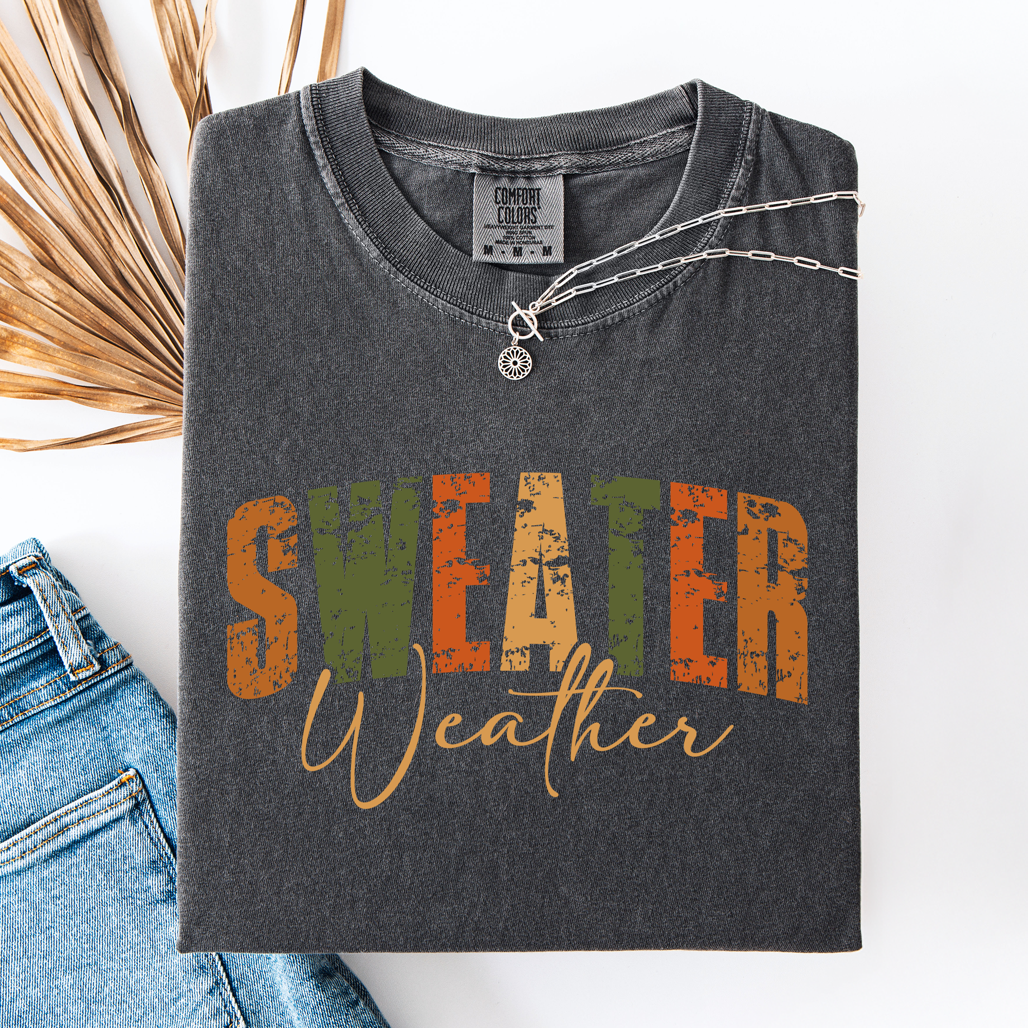 Sweater Weather Fall Retro Varsity Autumn Pumpkin Cozy Vintage Harvest Seasonal Americana Fall Vibes Comfort Colors Tee