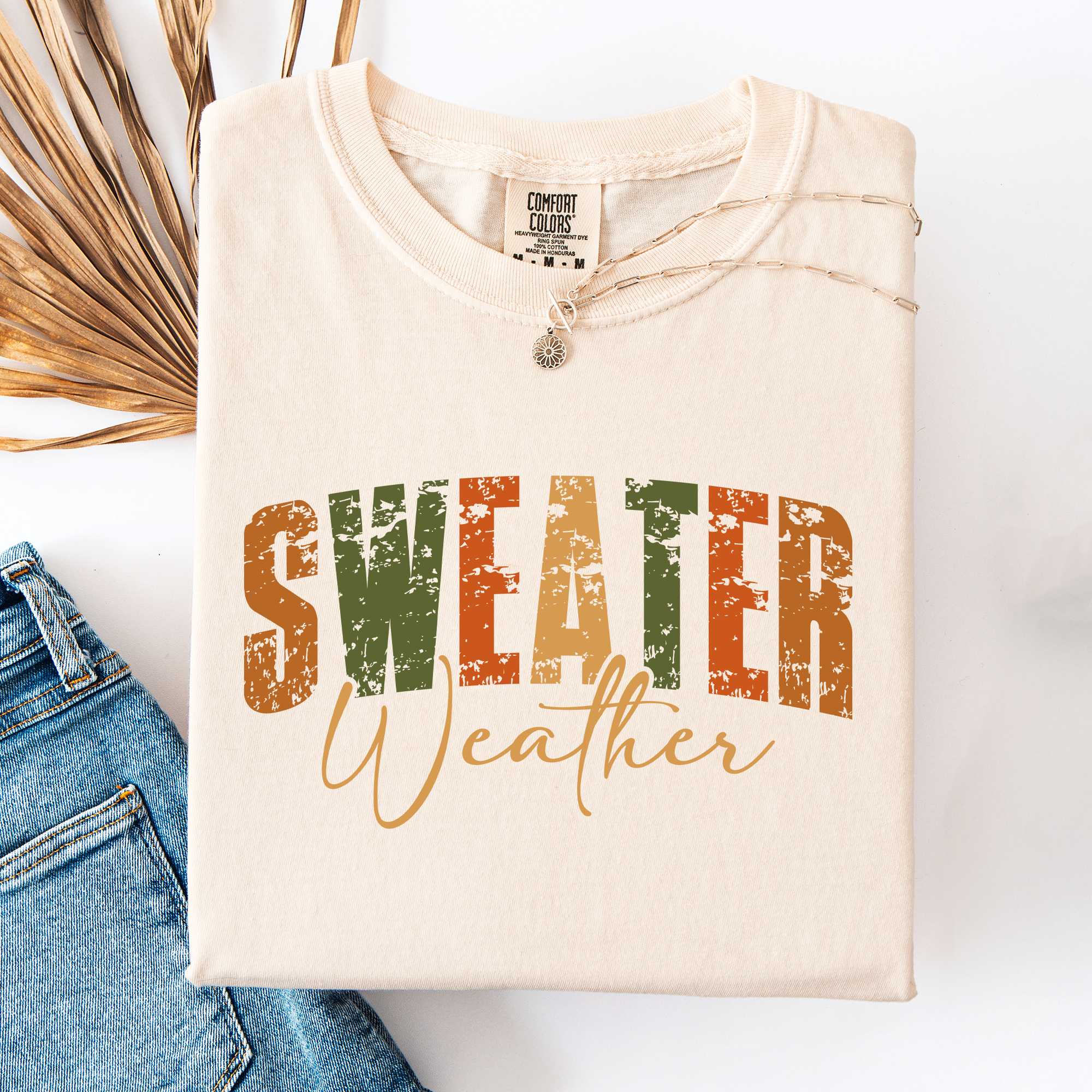 Sweater Weather Fall Retro Varsity Autumn Pumpkin Cozy Vintage Harvest Seasonal Americana Fall Vibes Comfort Colors Tee