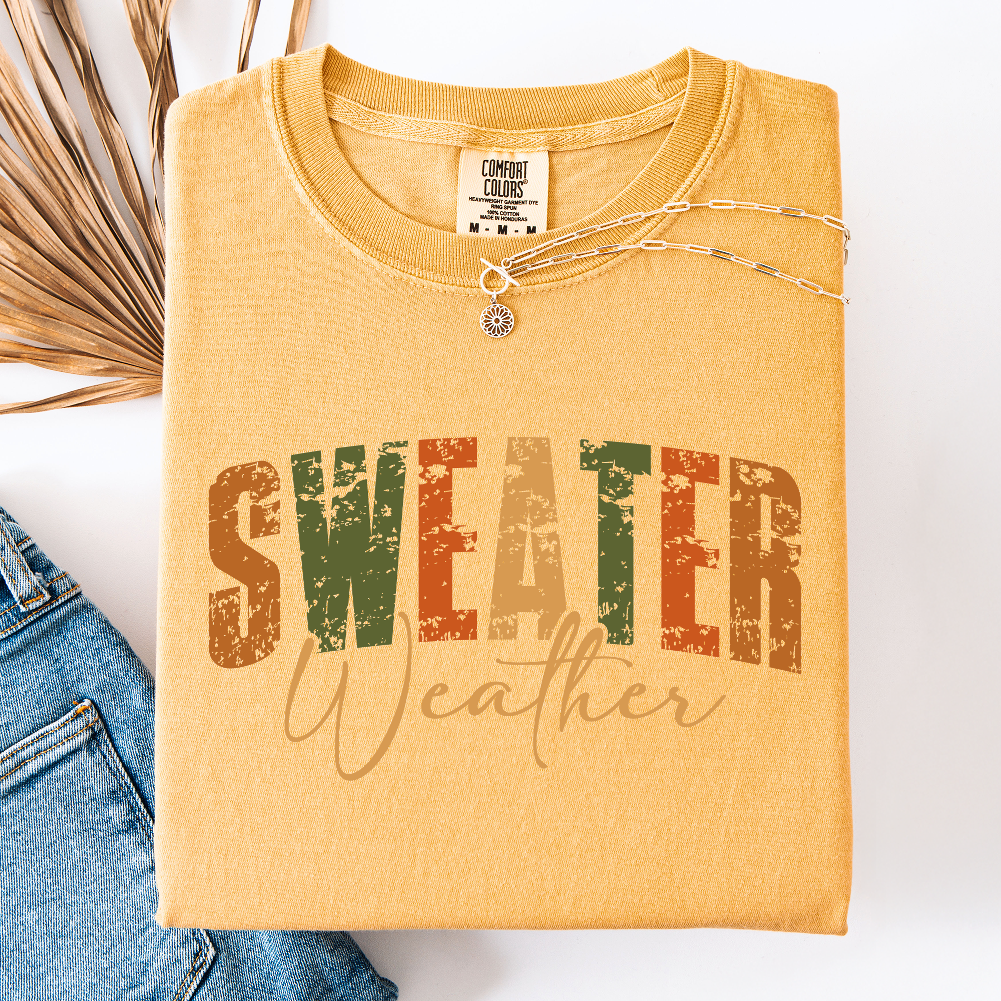 Sweater Weather Fall Retro Varsity Autumn Pumpkin Cozy Vintage Harvest Seasonal Americana Fall Vibes Comfort Colors Tee
