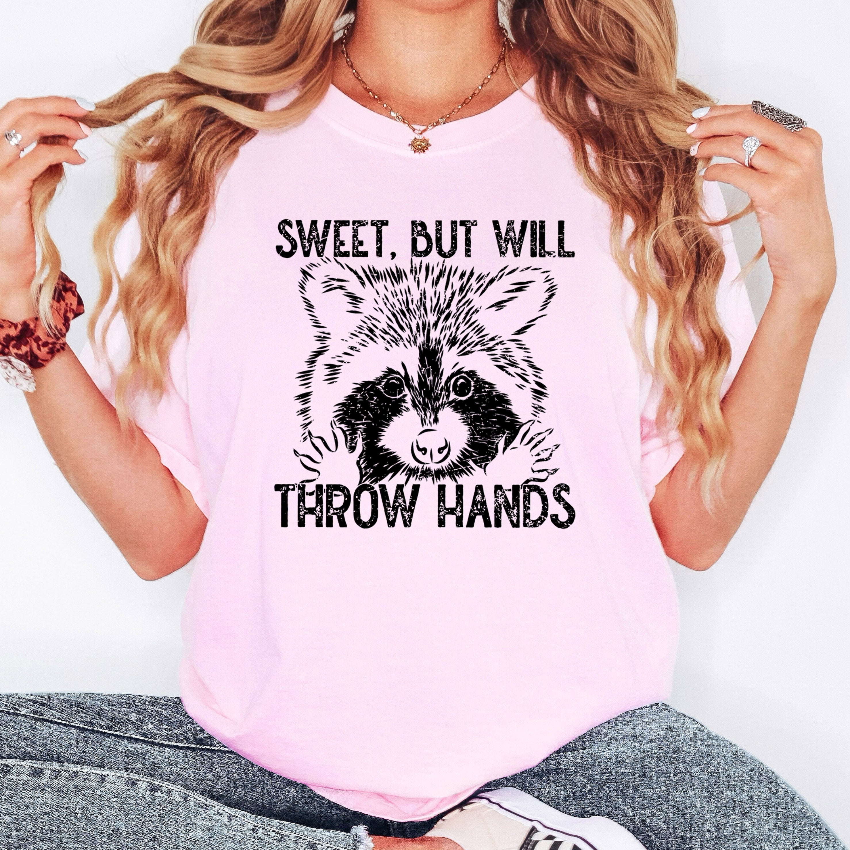 Sweet But Will Throw Hands Raccoon Meme Aesthetic Vintage Original Comfort Colors Tee
