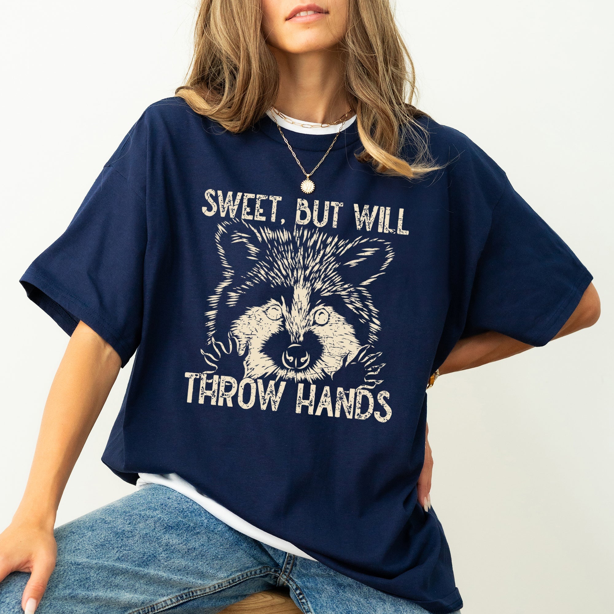 Sweet But Will Throw Hands Raccoon Meme Aesthetic Vintage Original Comfort Colors Tee