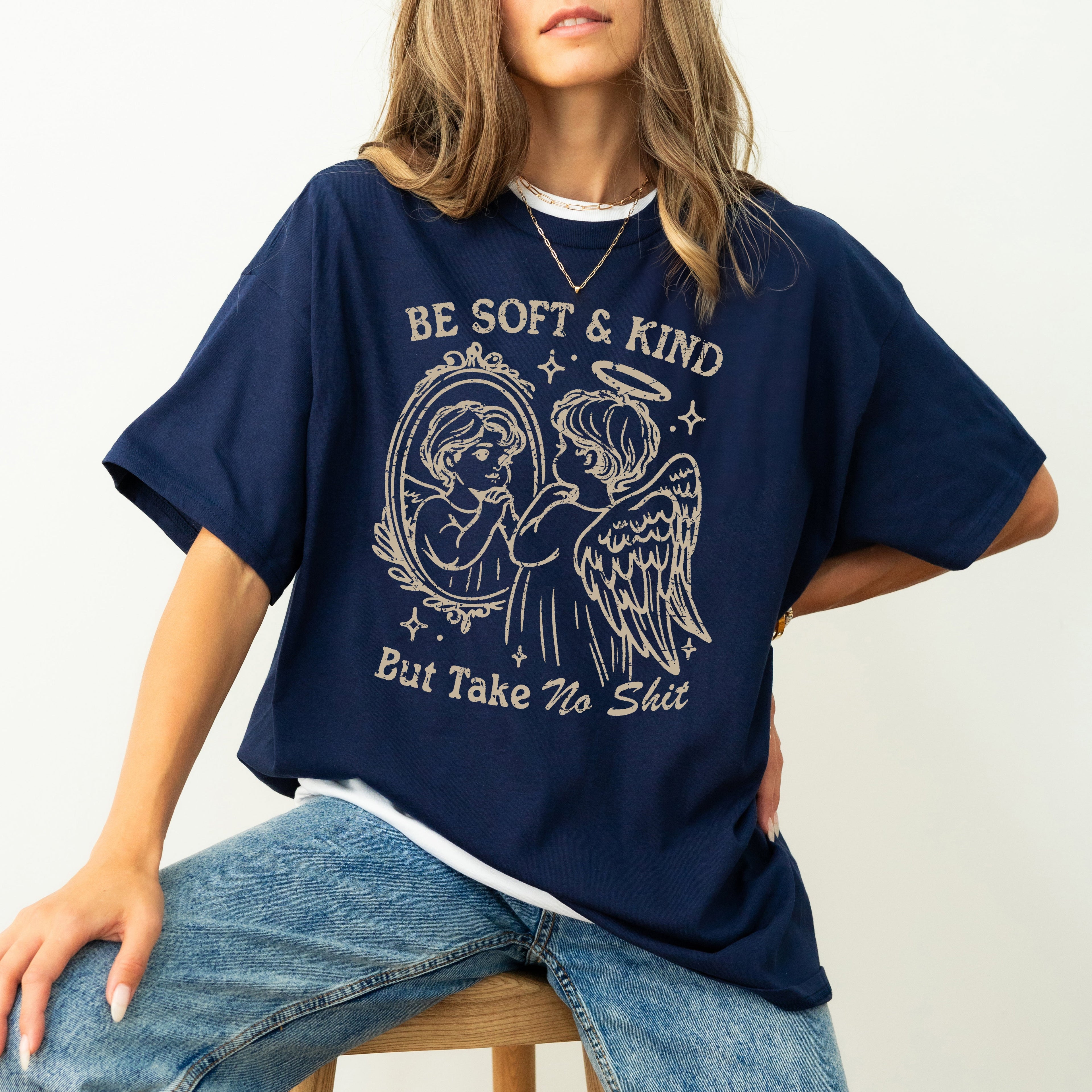 Take No Shit Angel Be Kind Meme Quote Bold Attitude Statement For Everyday Wear And Confidence Comfort Colors Tee