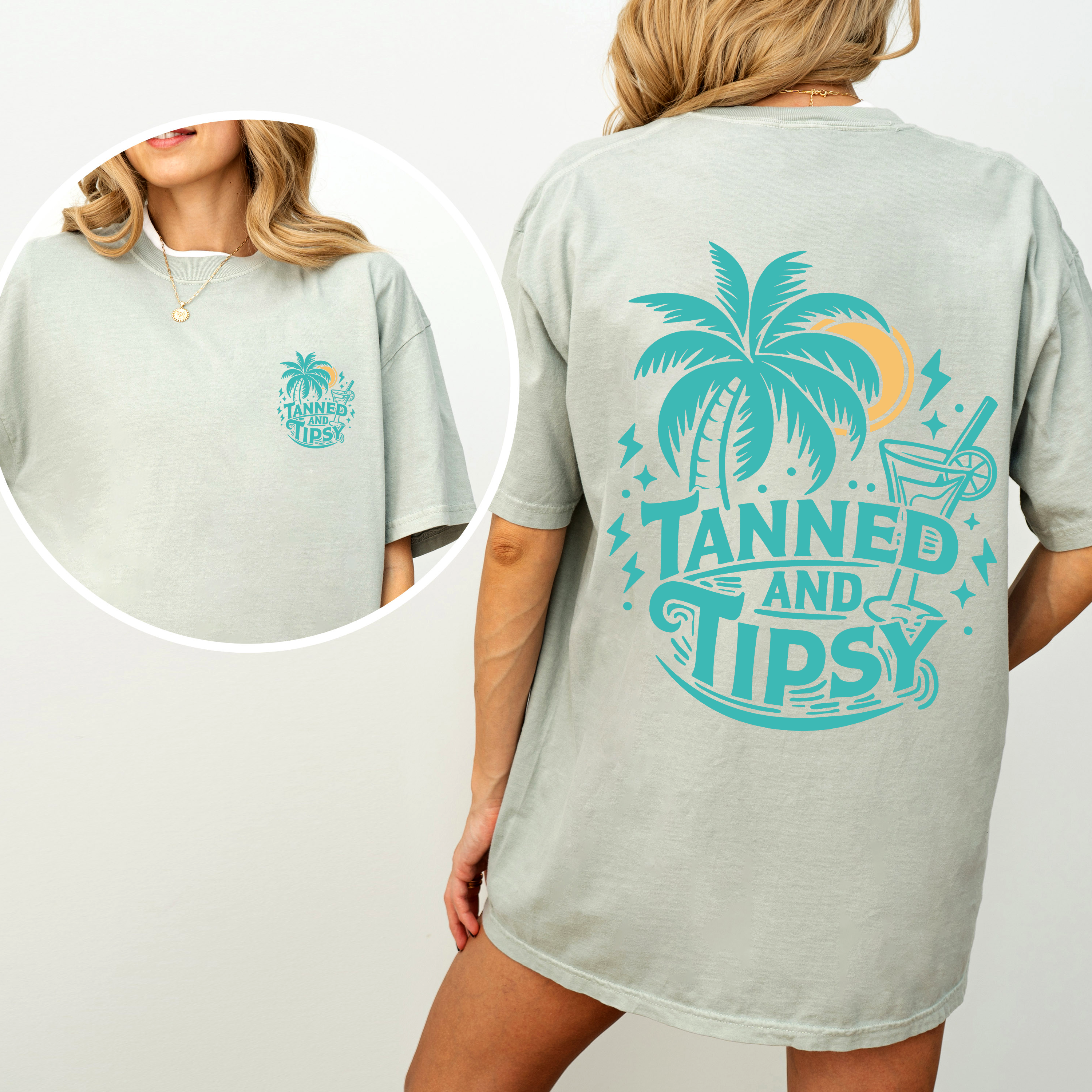 Tanned and Tipsy Beach Fun Drinking Summer Front and Back Edition Comfort Colors Tee