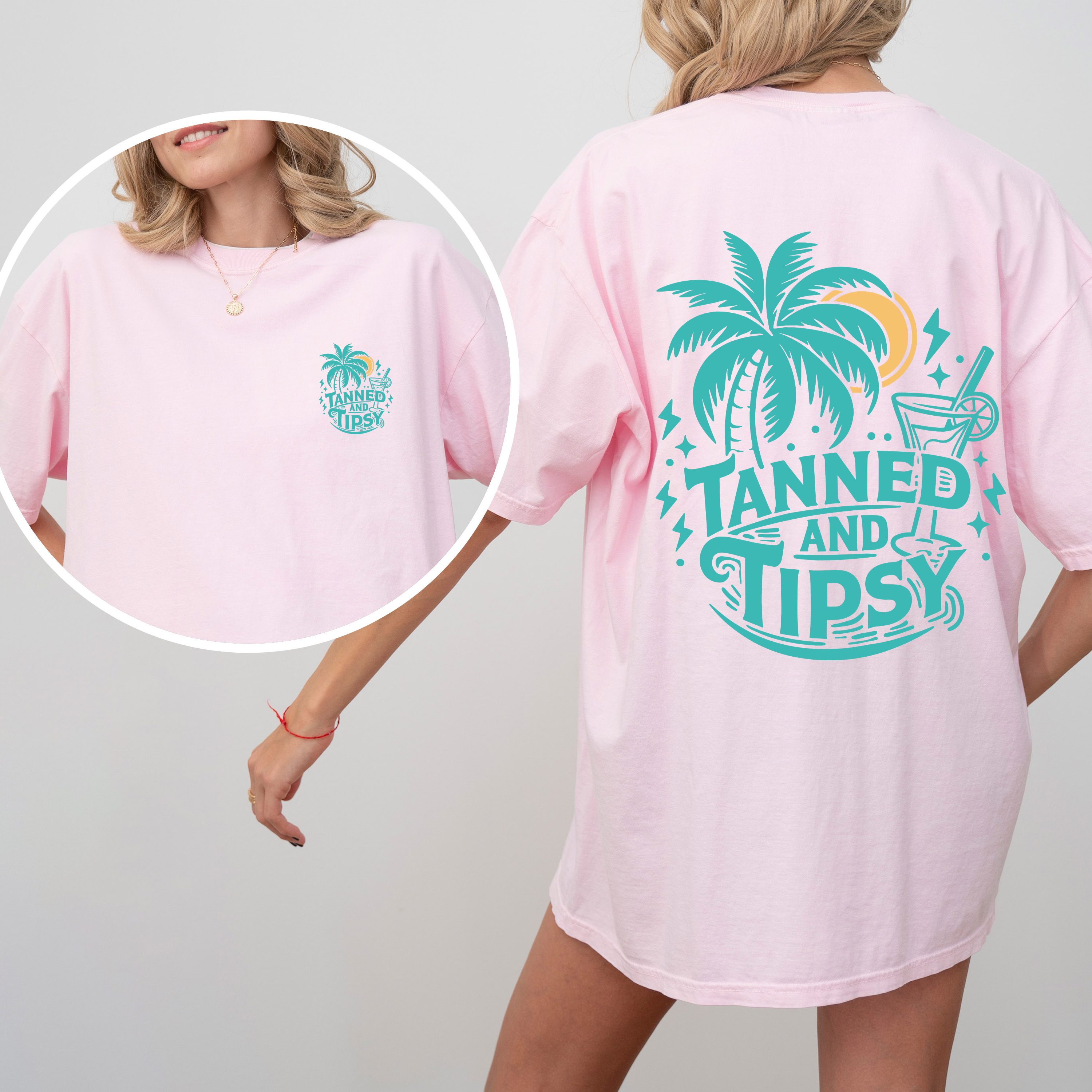 Tanned and Tipsy Beach Fun Drinking Summer Front and Back Edition Comfort Colors Tee