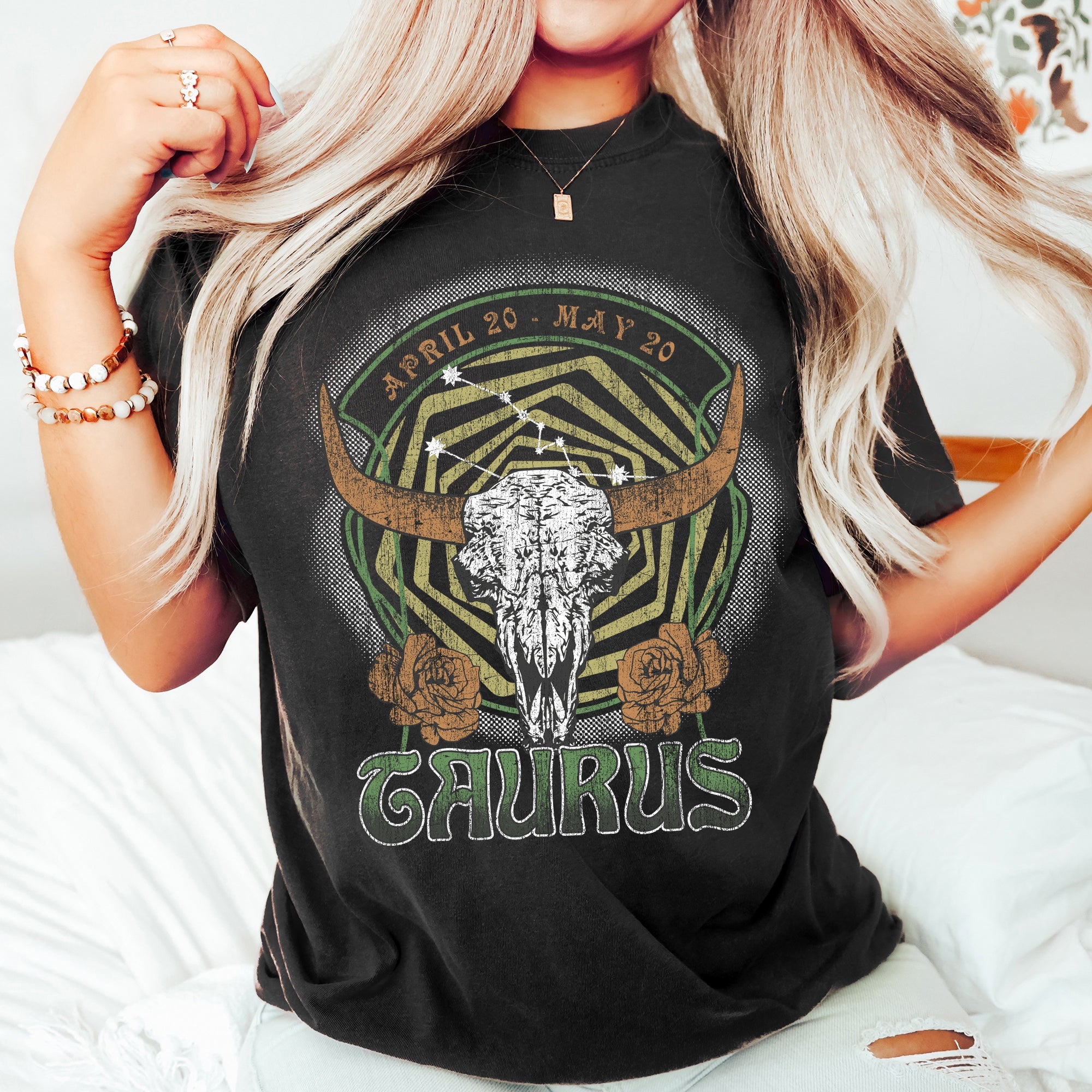 Taurus Zodiac Horoscope Astrology Celestial Vintage Classic Style Comfort Colors Tee