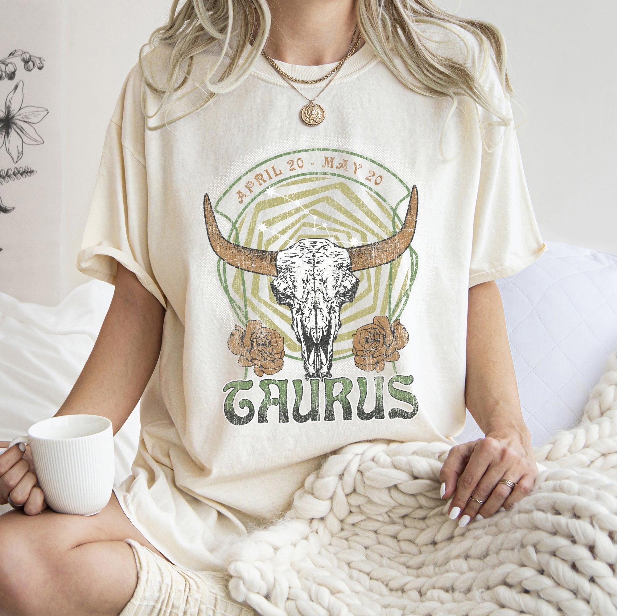 Taurus Zodiac Horoscope Astrology Celestial Vintage Classic Style Comfort Colors Tee