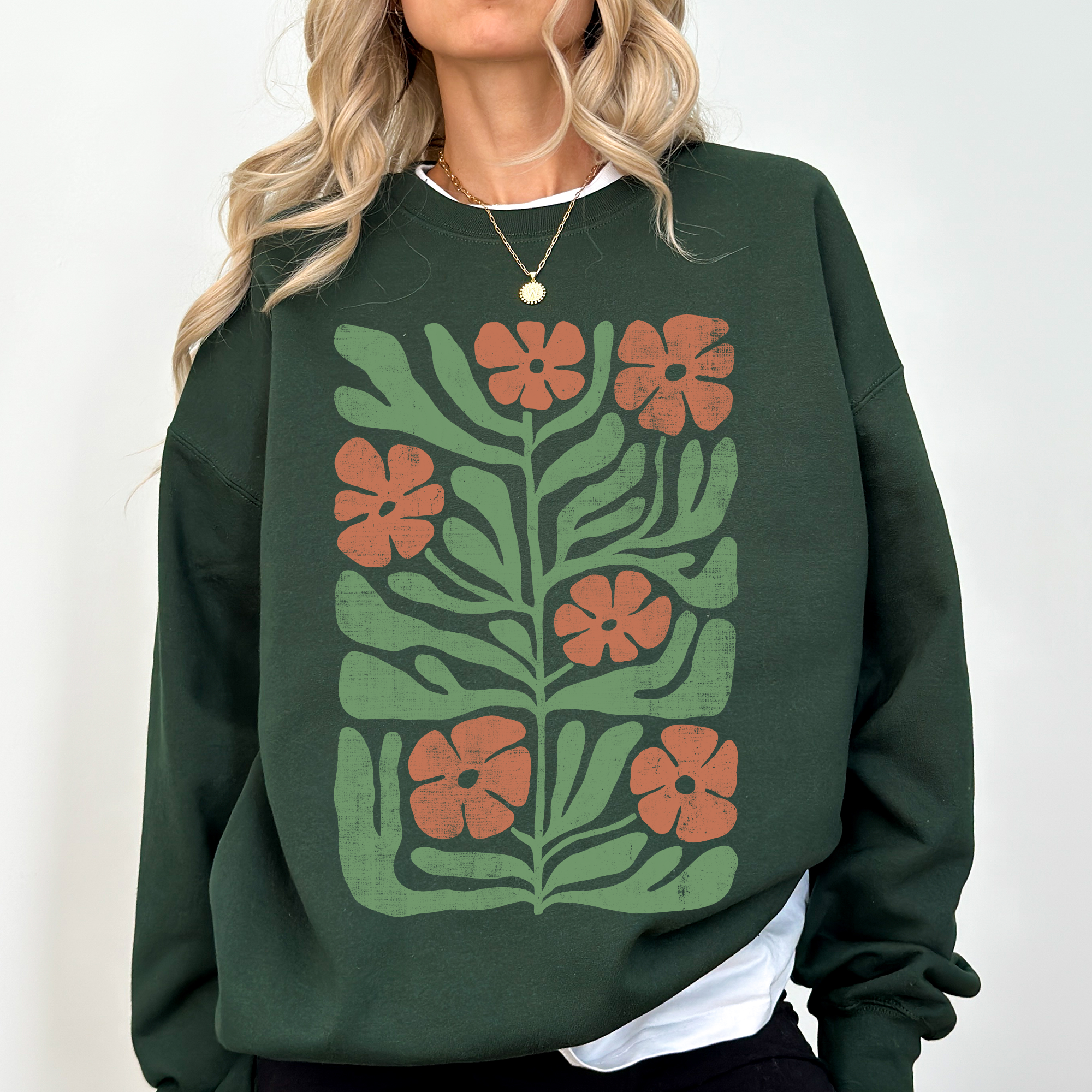 Terracotta Flower Botanical Vintage Boho Nature Print Cozy Autumn Inspired Sweatshirt