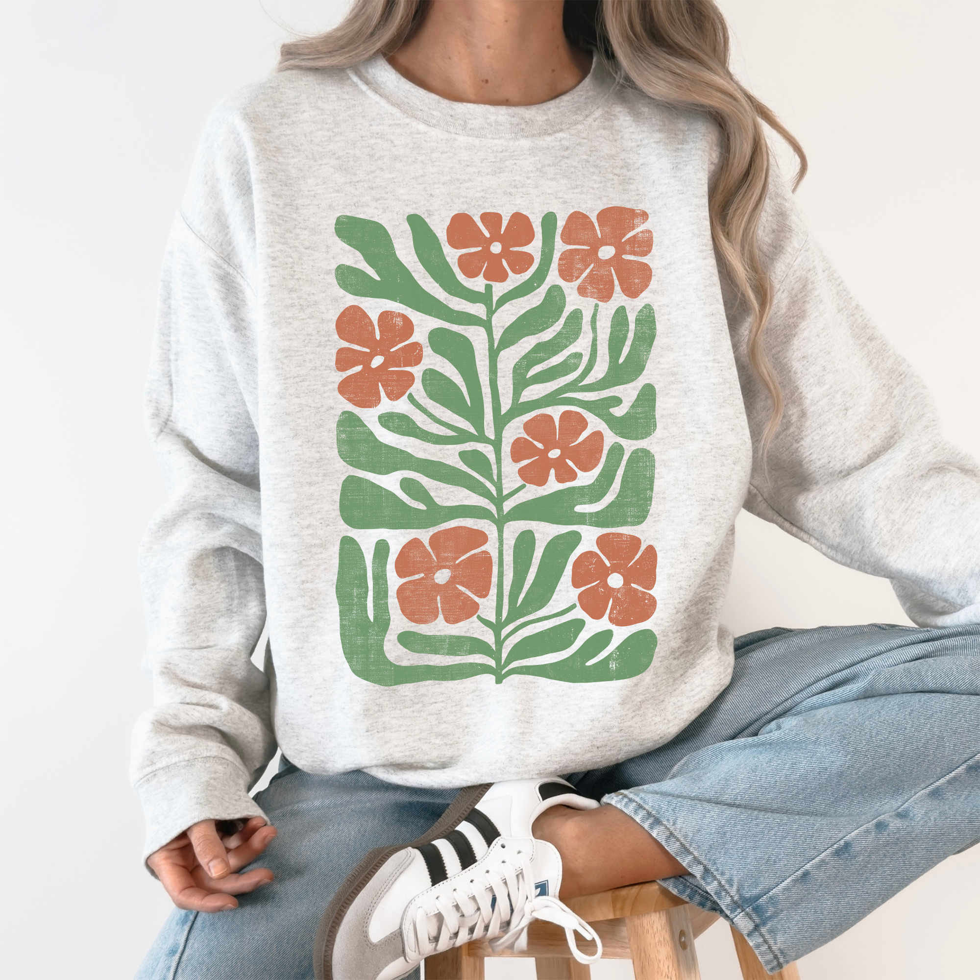 Terracotta Flower Botanical Vintage Boho Nature Print Cozy Autumn Inspired Sweatshirt
