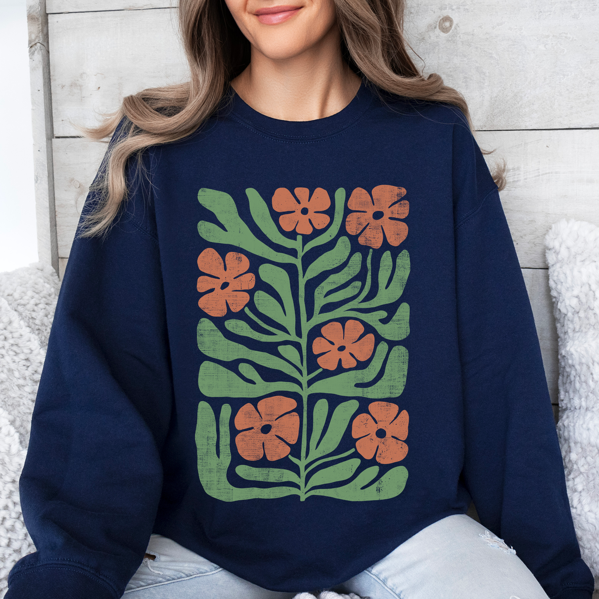 Terracotta Flower Botanical Vintage Boho Nature Print Cozy Autumn Inspired Sweatshirt