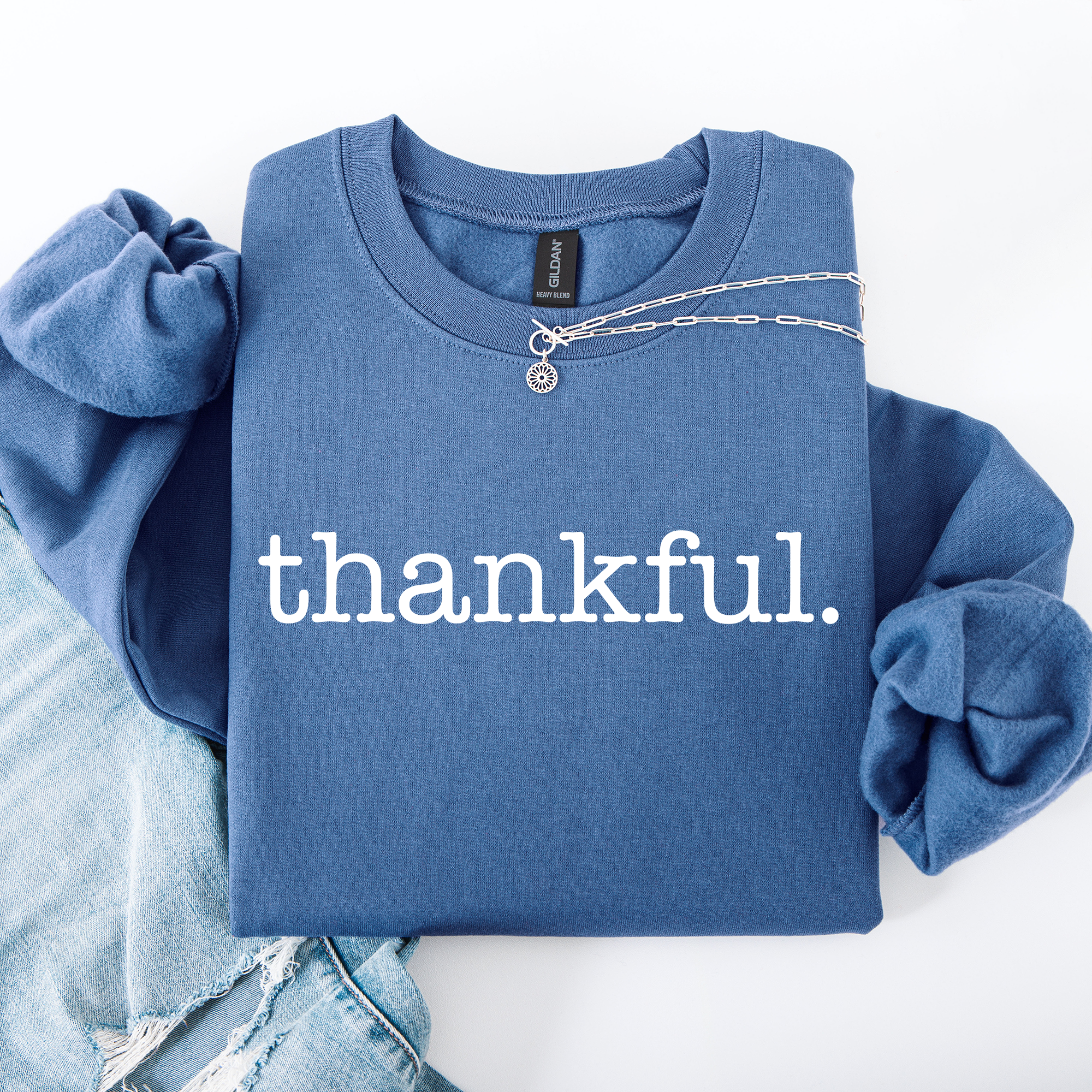 Thankful Minimalist Thanksgiving Autumn Fall Cozy Knit Cotton Premium Seasonal Warm Sweatshirt