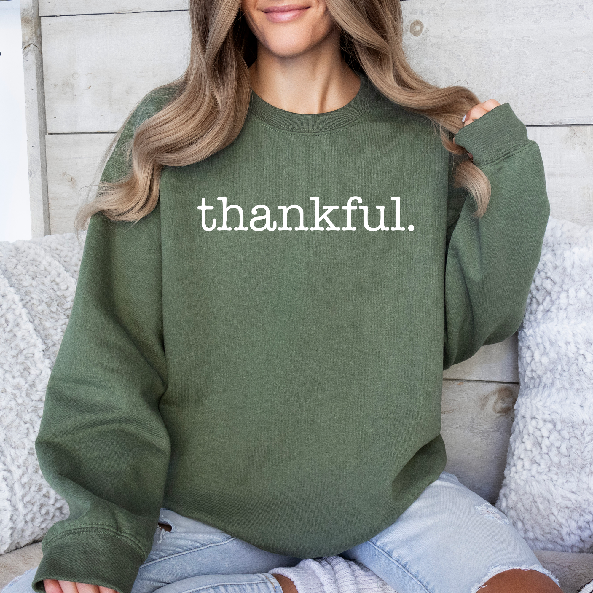 Thankful Minimalist Thanksgiving Autumn Fall Cozy Knit Cotton Premium Seasonal Warm Sweatshirt