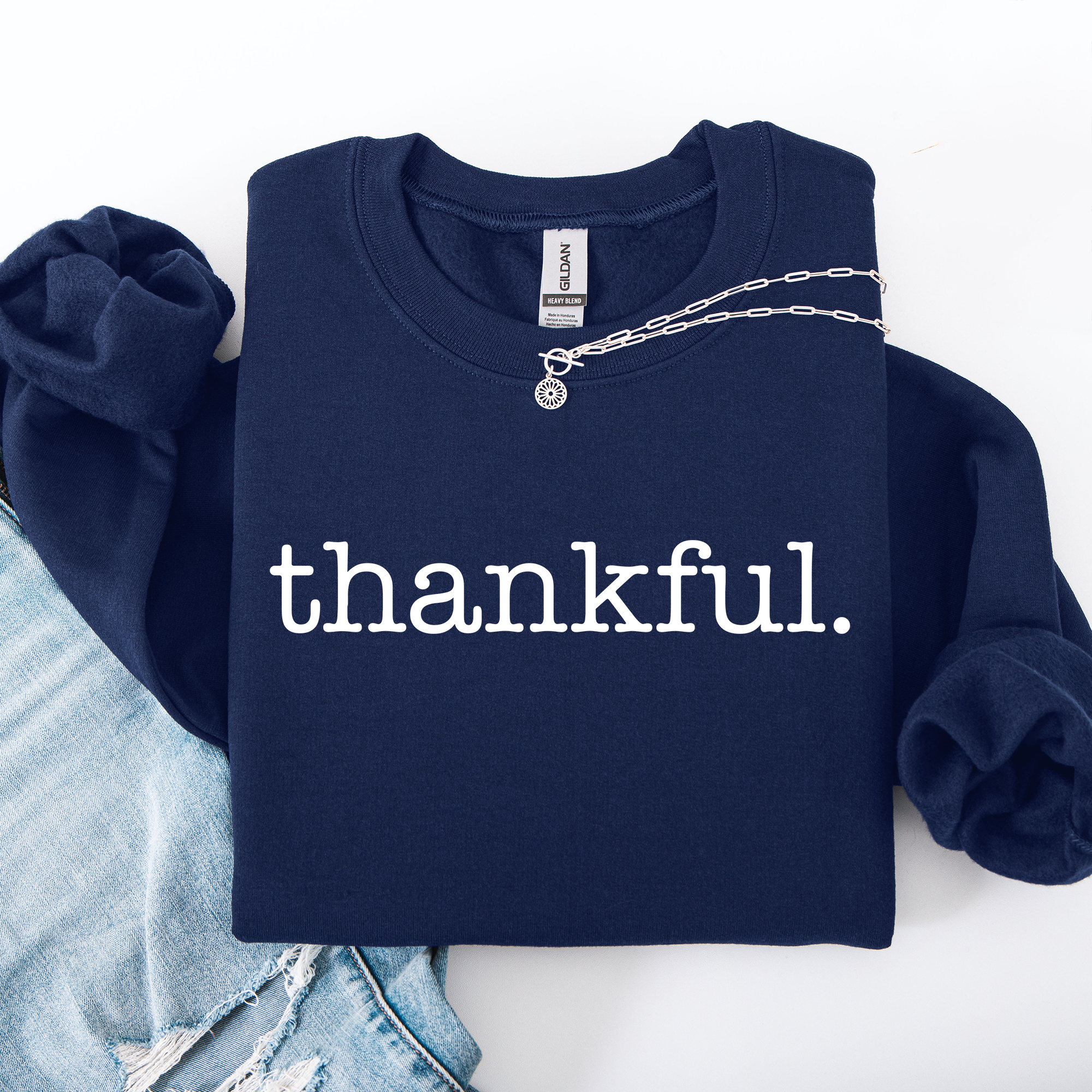 Thankful Minimalist Thanksgiving Autumn Fall Cozy Knit Cotton Premium Seasonal Warm Sweatshirt