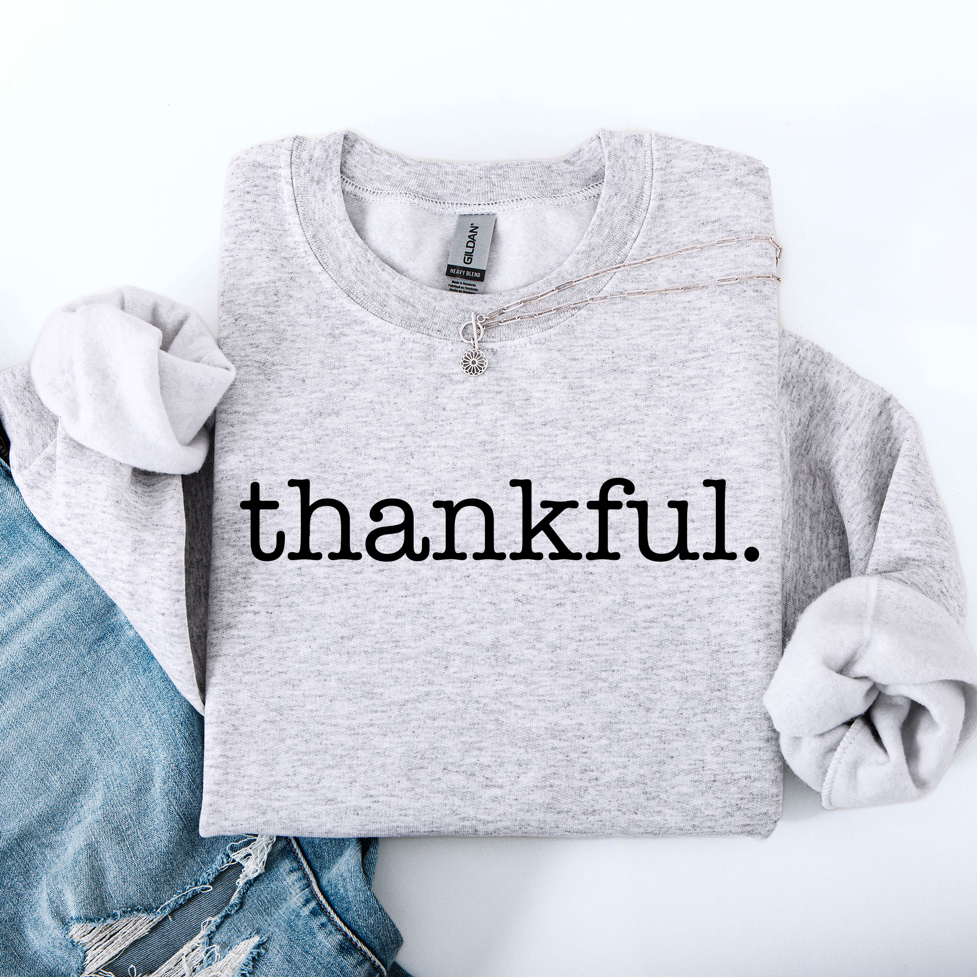 Thankful Minimalist Thanksgiving Autumn Fall Cozy Knit Cotton Premium Seasonal Warm Sweatshirt