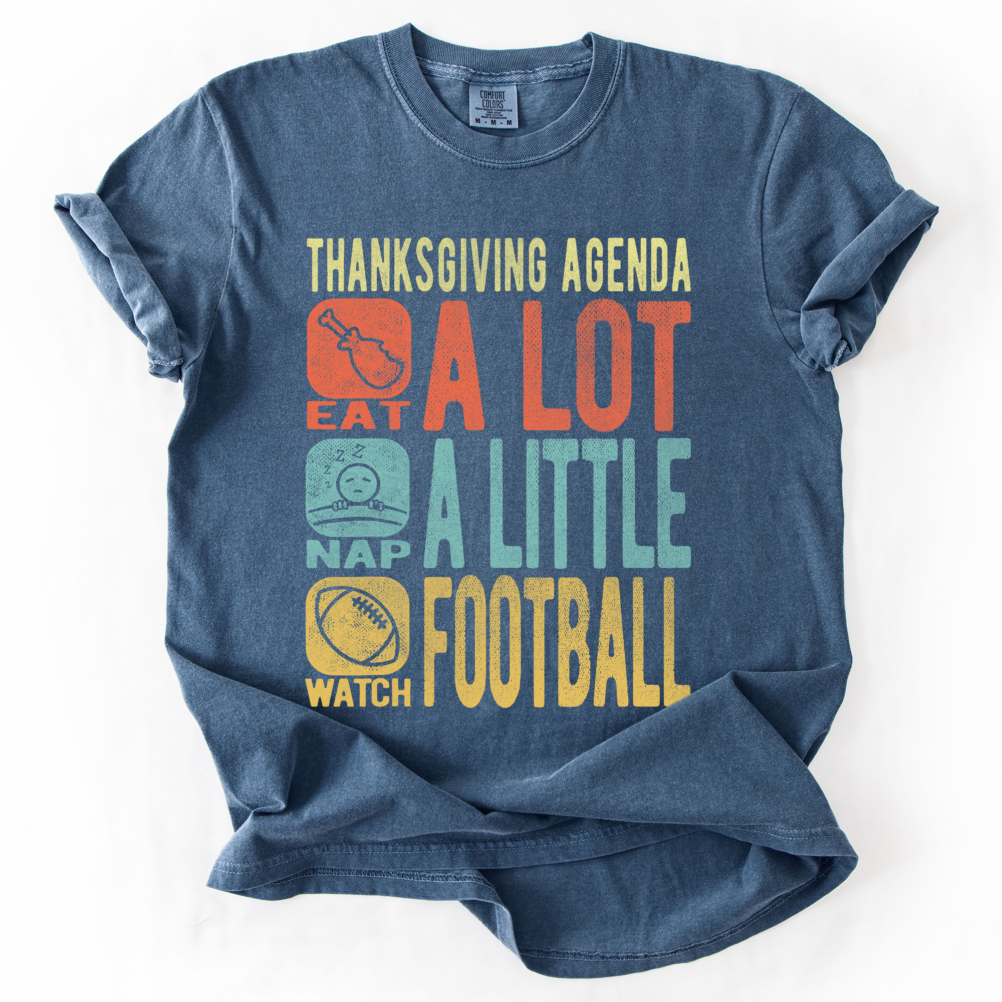 Thanksgiving Agenda Turkey Football Fun Autumn Fall Cozy Vintage Comfort Colors Tee
