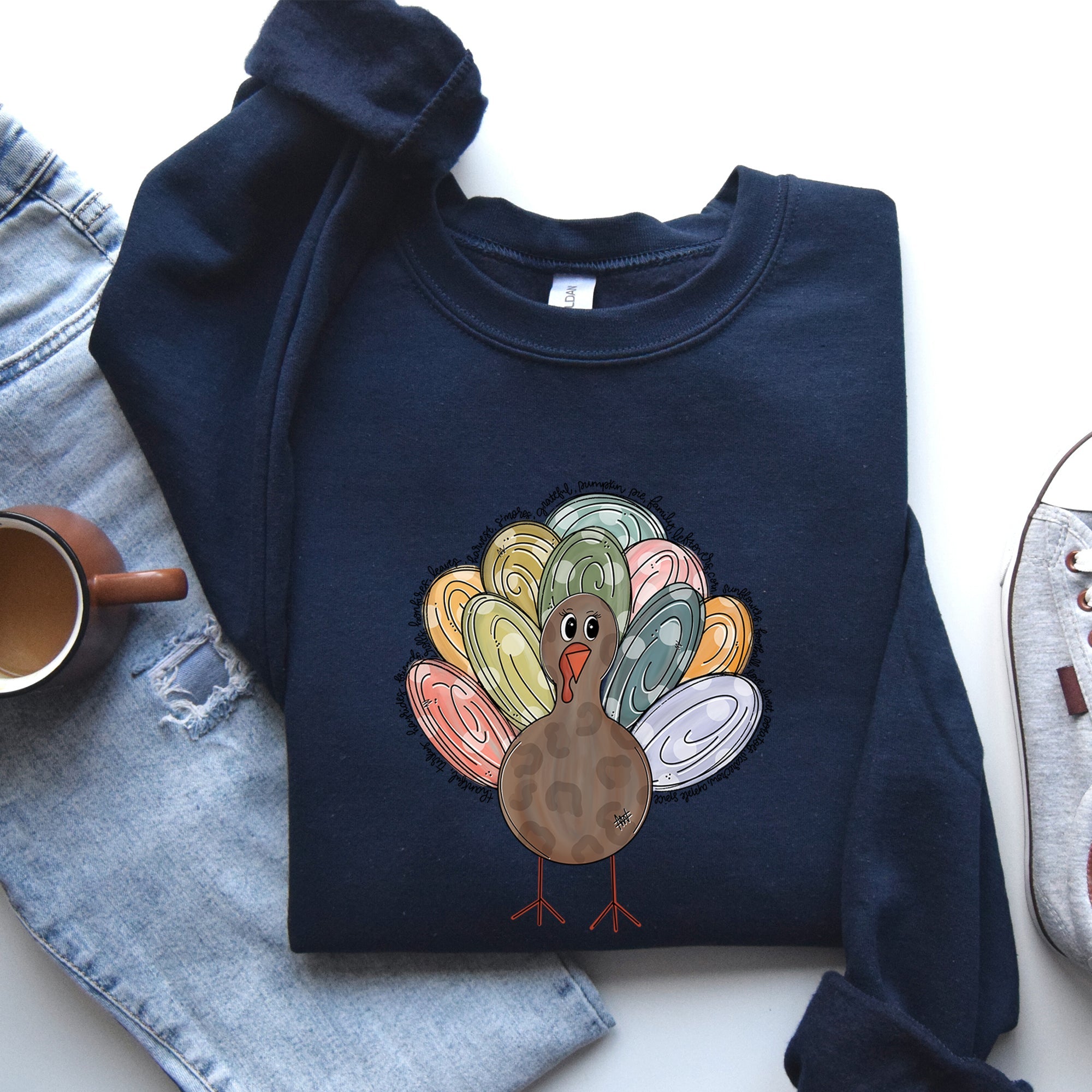 Thanksgiving Turkey Autumn Words Saying And Festive Phrases Collection Sweatshirt