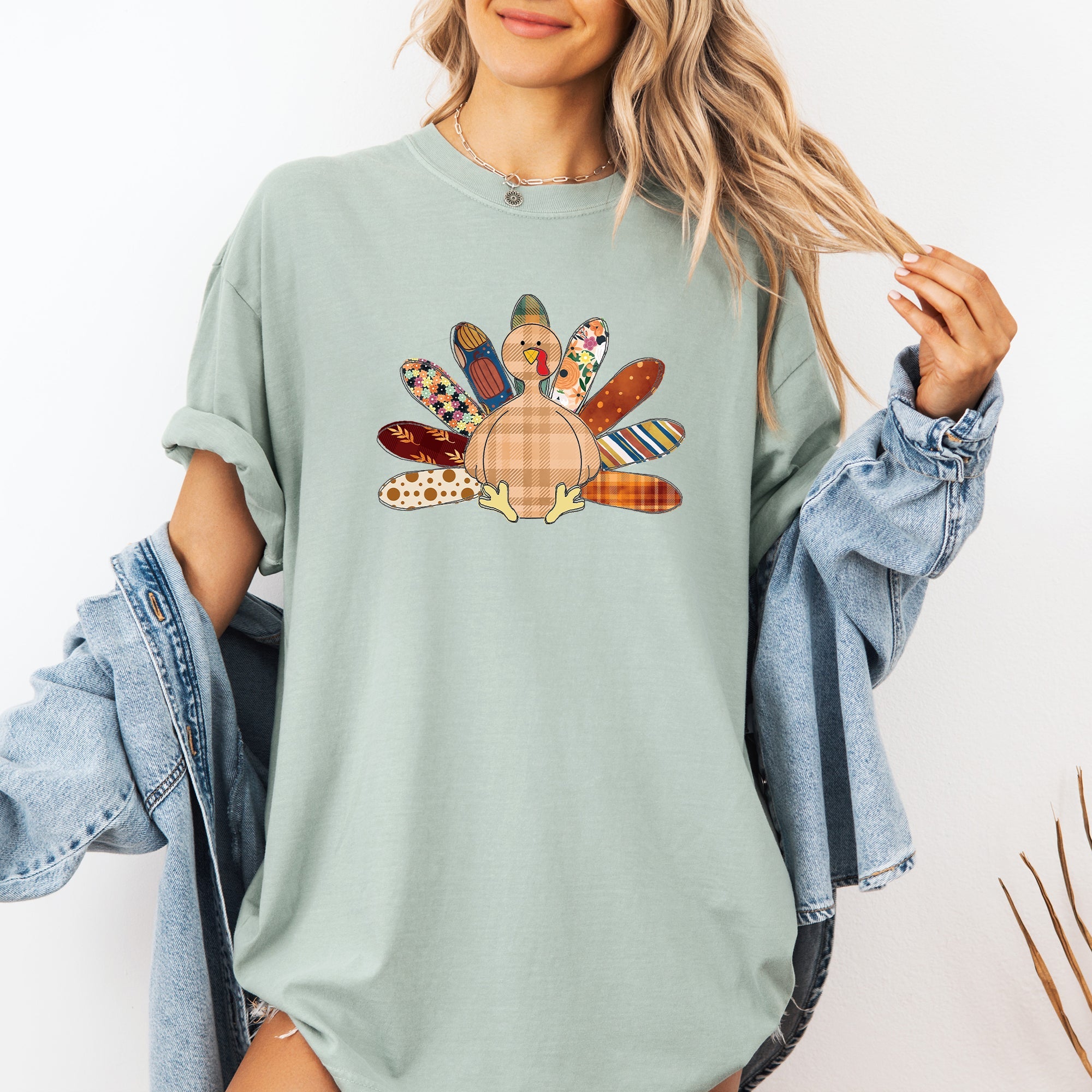 Thanksgiving Turkey Plaid Print Cute Autumn Patterns Vintage Cozy Rustic Graphic Comfort Colors Tee