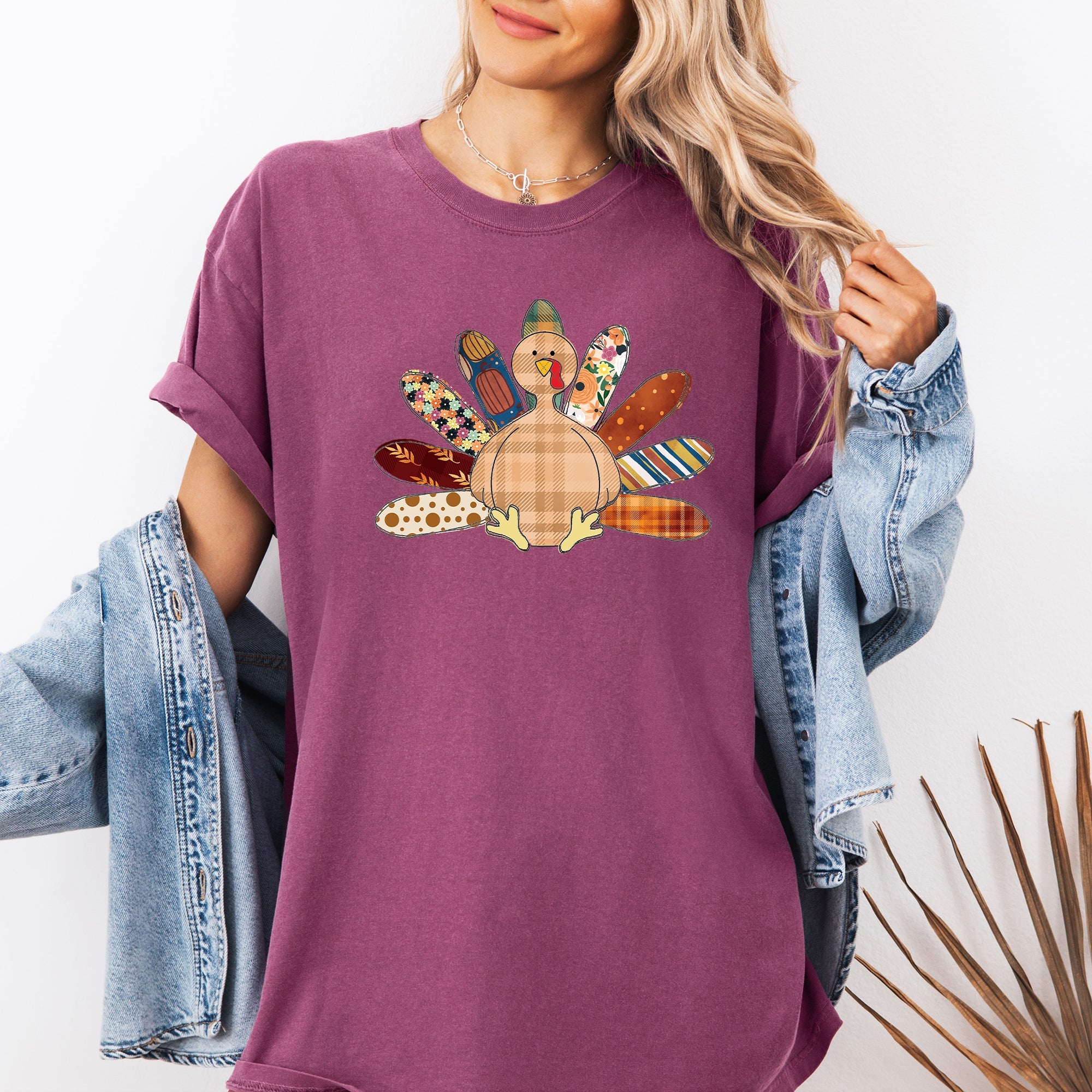 Thanksgiving Turkey Plaid Print Cute Autumn Patterns Vintage Cozy Rustic Graphic Comfort Colors Tee