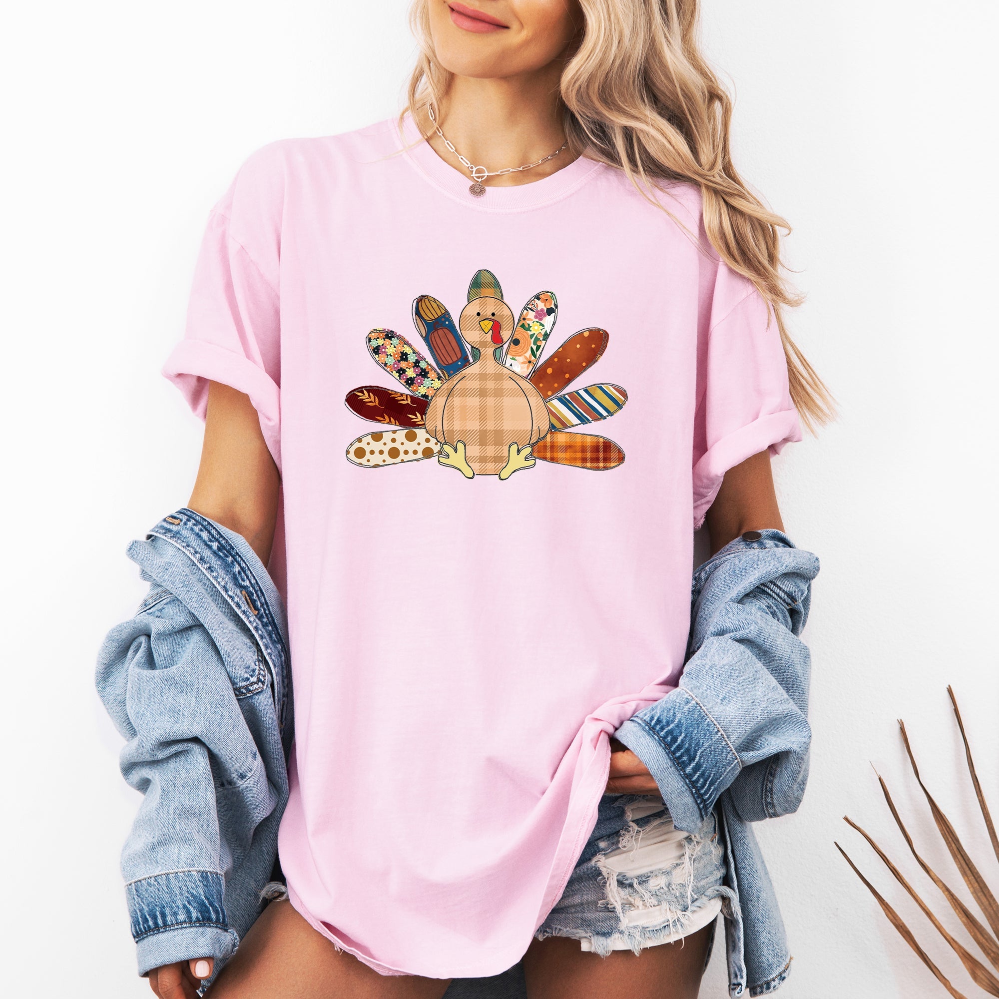 Thanksgiving Turkey Plaid Print Cute Autumn Patterns Vintage Cozy Rustic Graphic Comfort Colors Tee