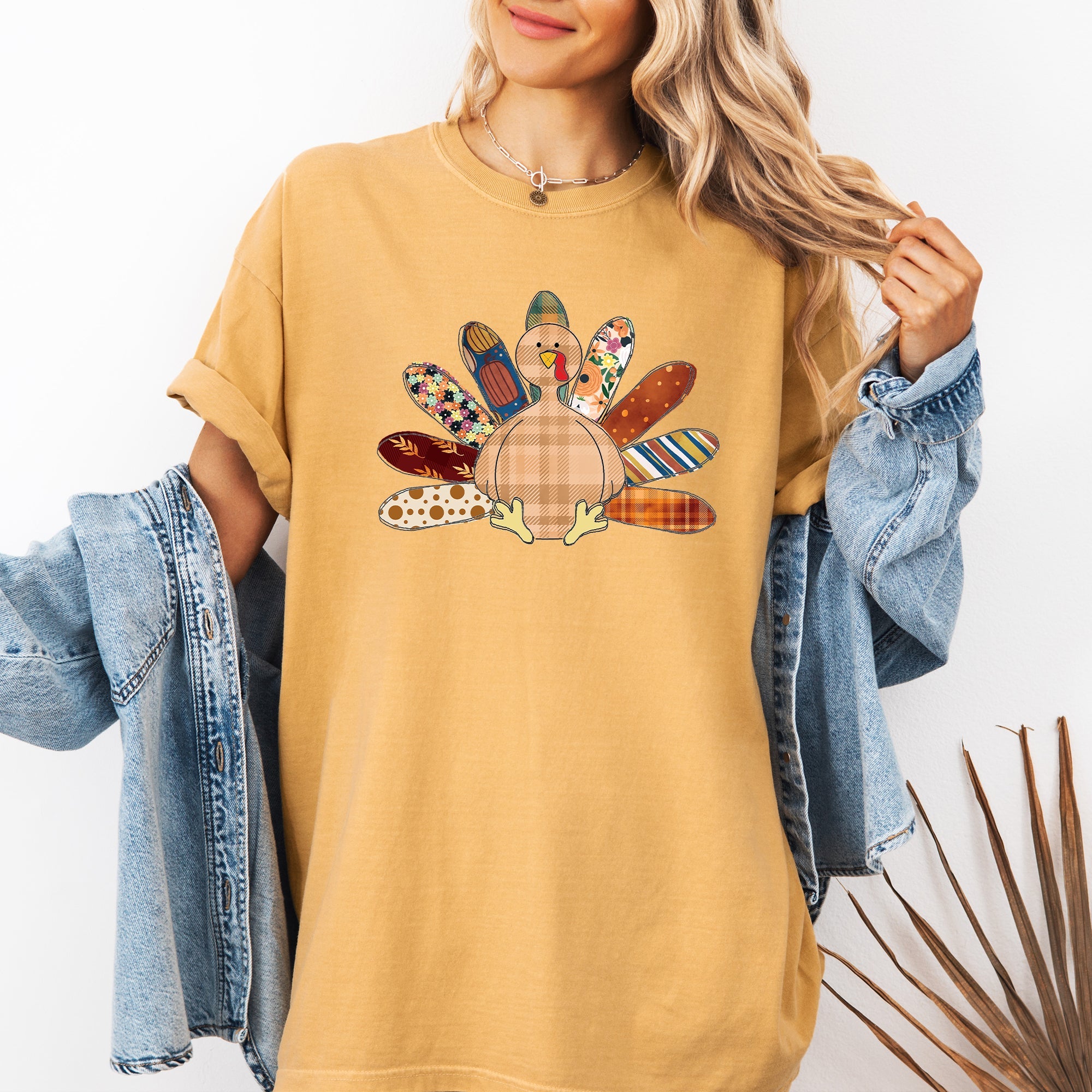 Thanksgiving Turkey Plaid Print Cute Autumn Patterns Vintage Cozy Rustic Graphic Comfort Colors Tee