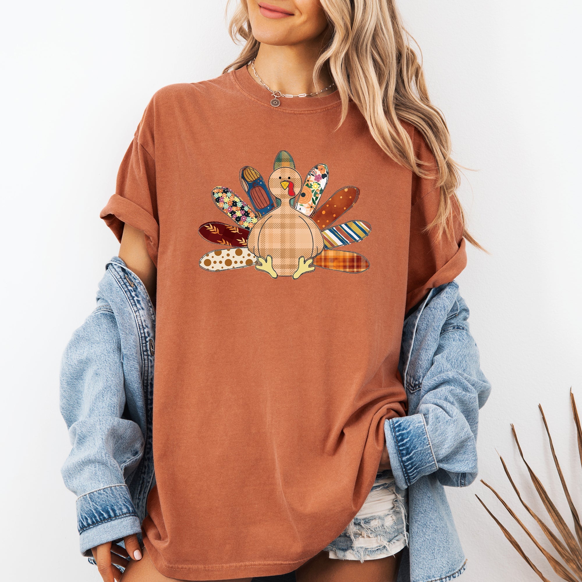 Thanksgiving Turkey Plaid Print Cute Autumn Patterns Vintage Cozy Rustic Graphic Comfort Colors Tee