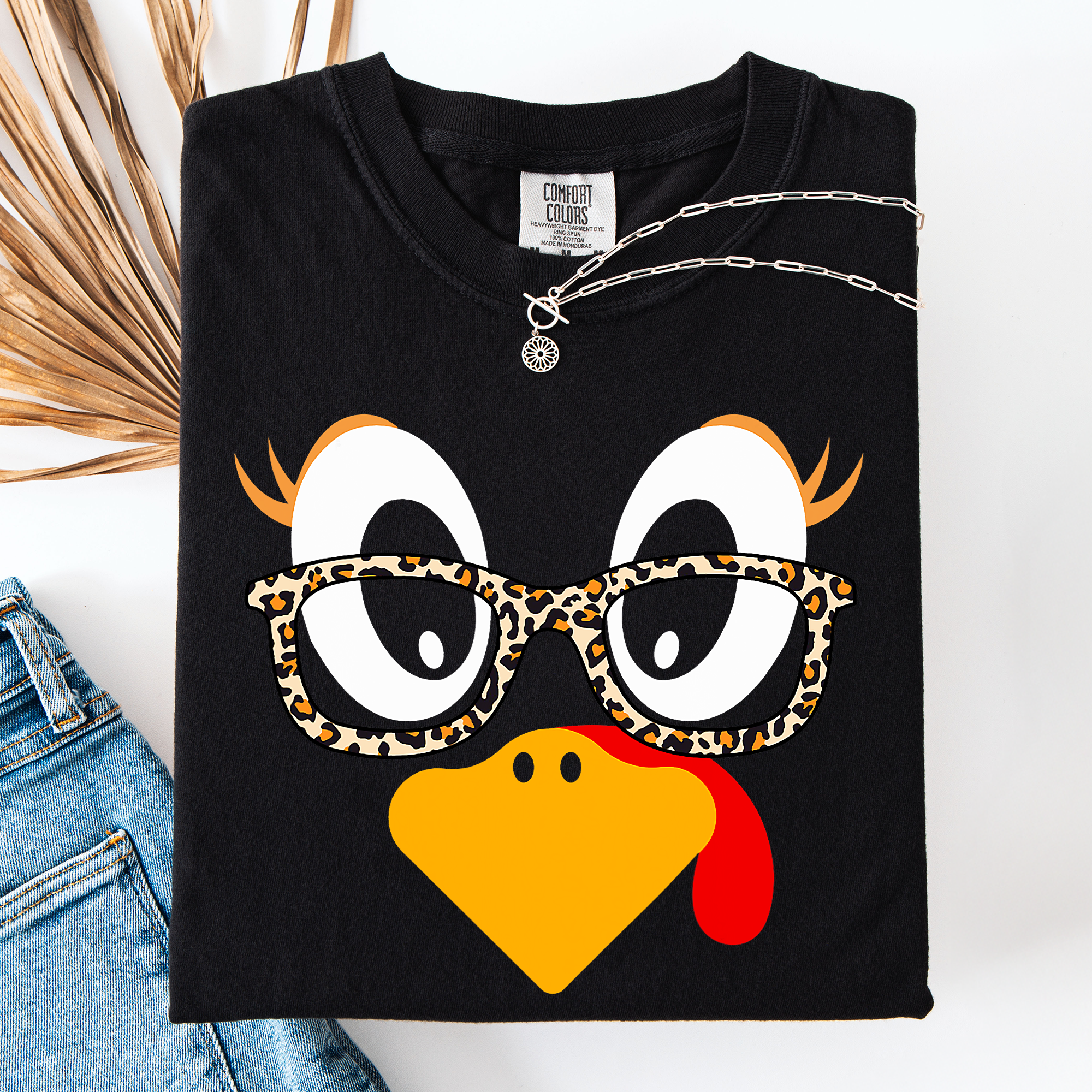 Thanksgiving Teacher Turkey Leopard Print Watercolor Design Collection Comfort Colors Tee