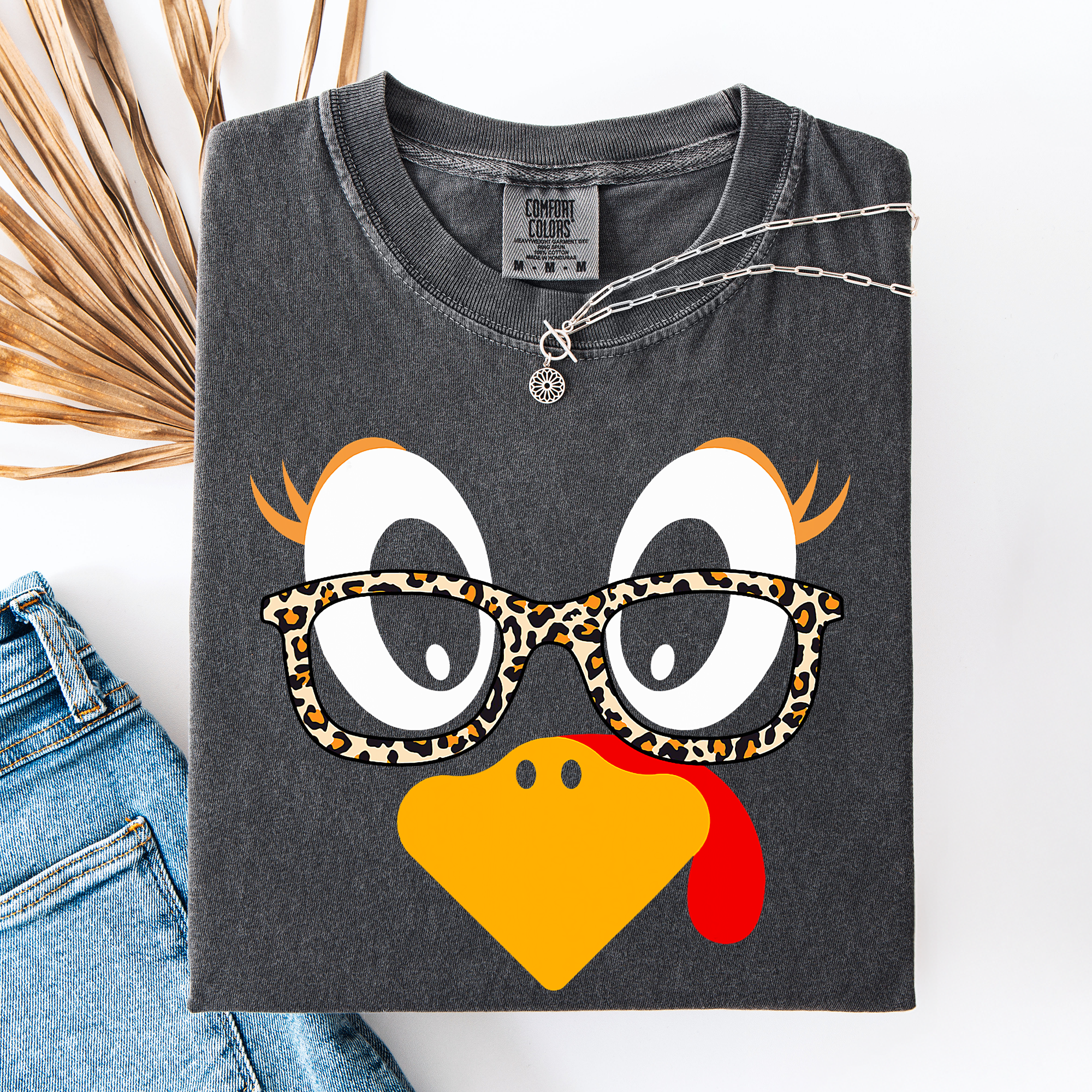 Thanksgiving Teacher Turkey Leopard Print Watercolor Design Collection Comfort Colors Tee