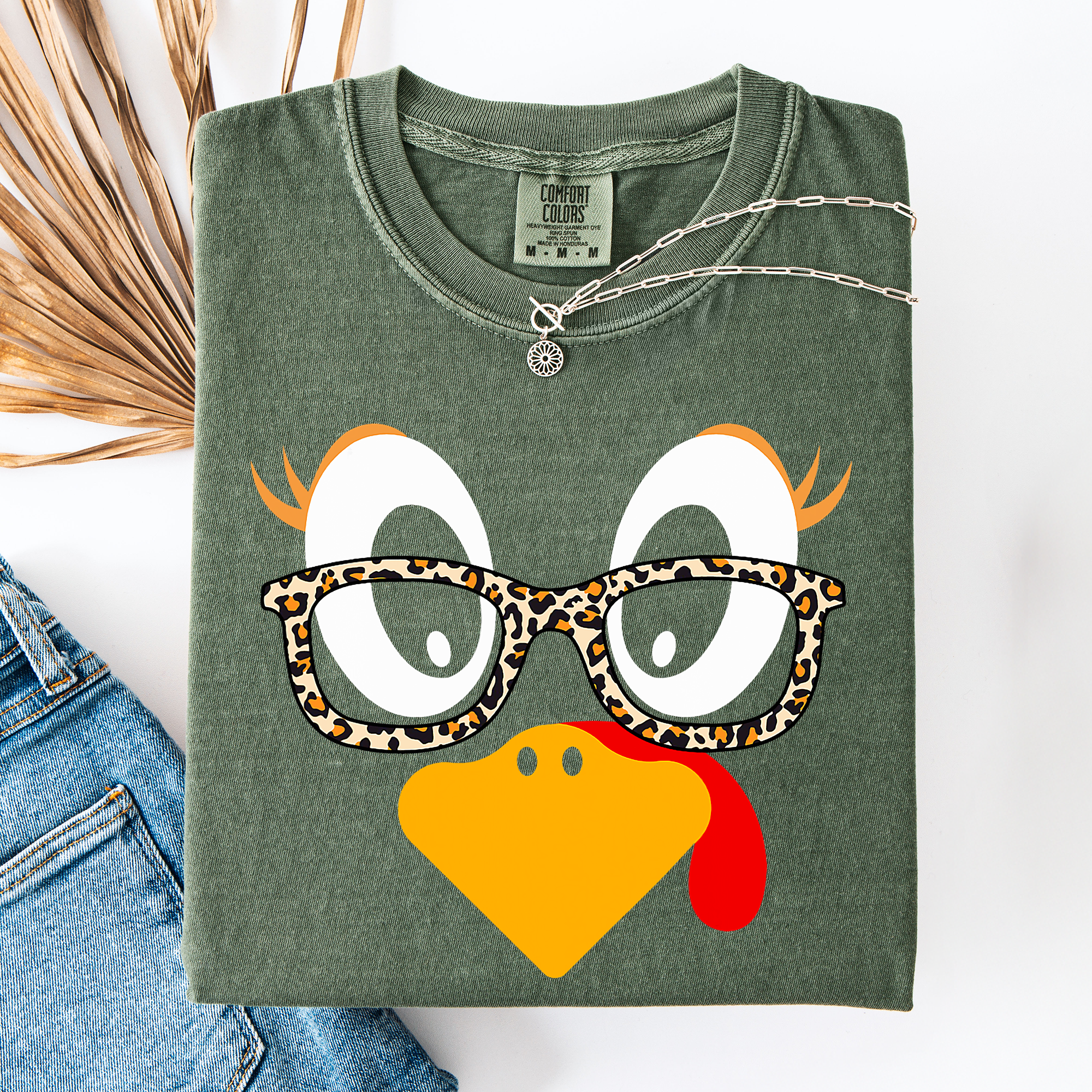Thanksgiving Teacher Turkey Leopard Print Watercolor Design Collection Comfort Colors Tee