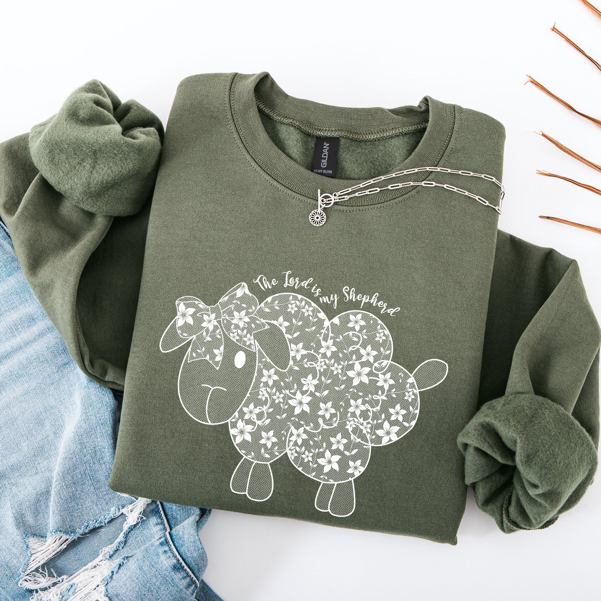 The Lord Is My Shepherd Faux Lace Sheep Christian Faith Religious Prayerful Sweatshirt