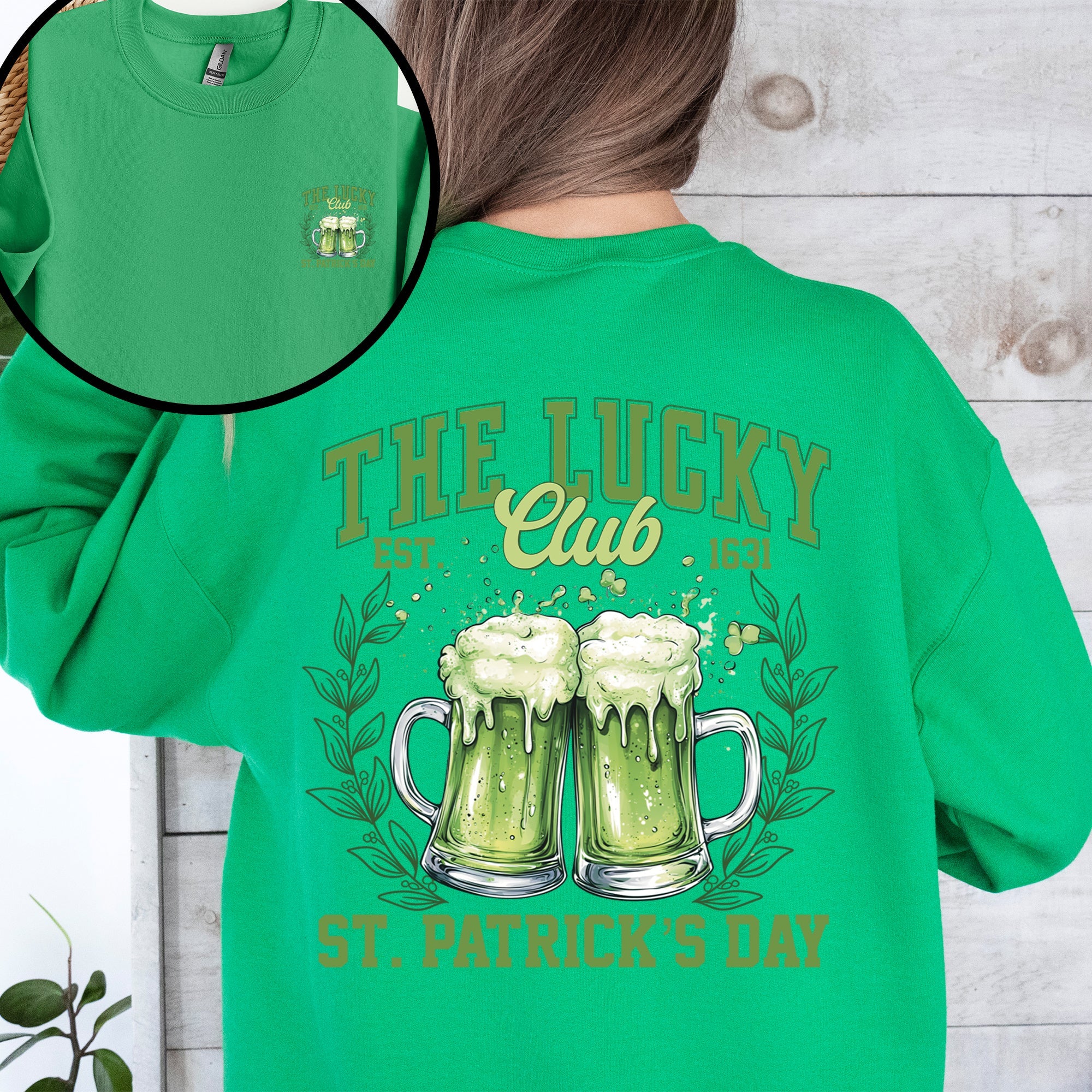 The Lucky Club Drinking Beer St Patrick's Day Shamrock Clover Leprechaun Sweatshirt