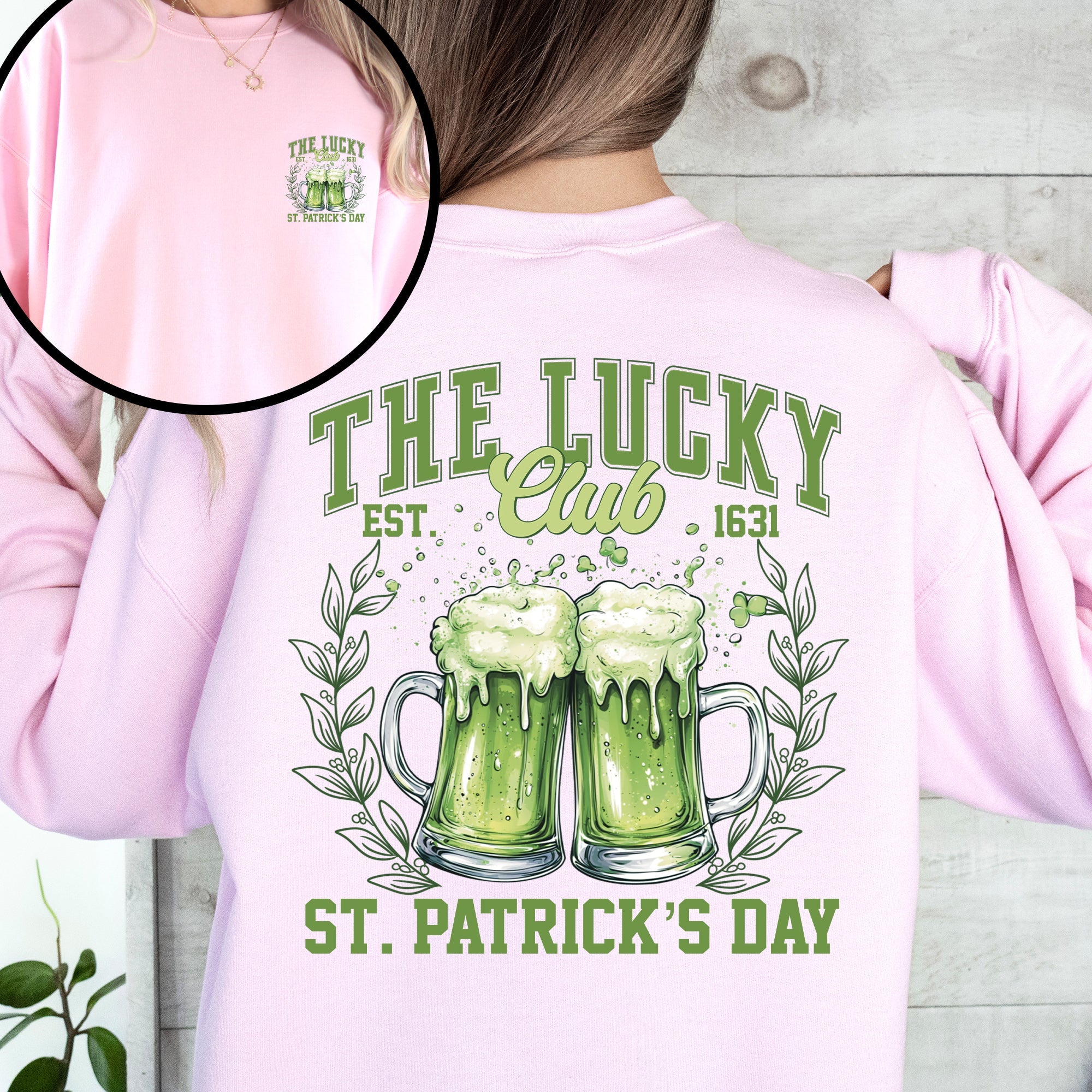 The Lucky Club Drinking Beer St Patrick's Day Shamrock Clover Leprechaun Sweatshirt