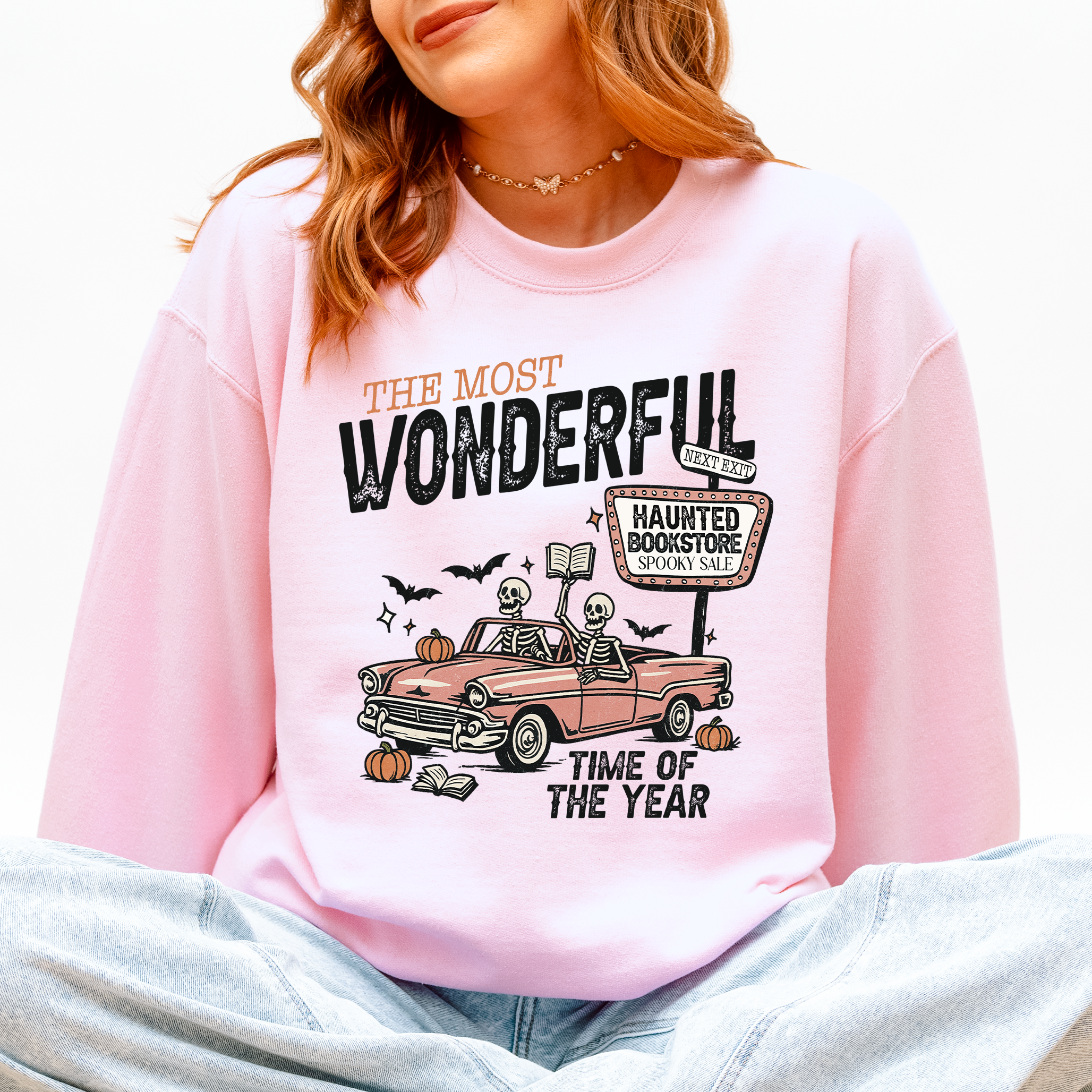 The Most Wonderful Time Of The Year Reading Skeleton Halloween Haunted Library Sweatshirt